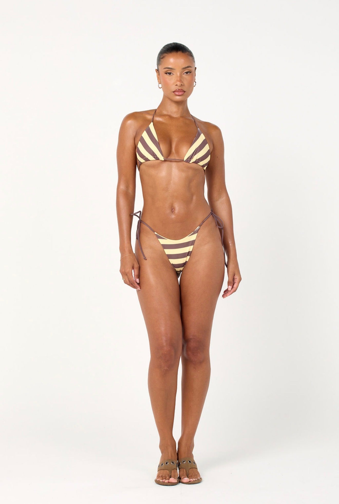 The reversible tan bikini top - yellow & brown