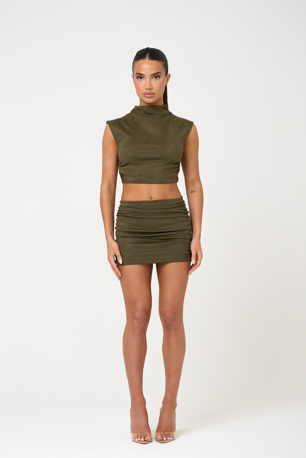 The high neck suede crop top - khaki