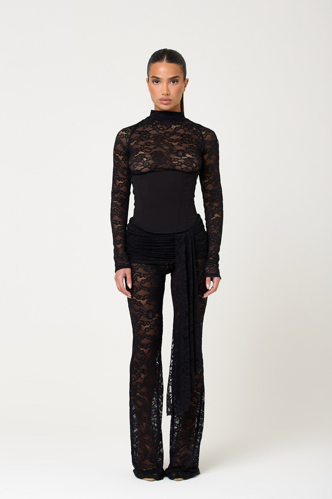 The amara lace lace top & corset - black