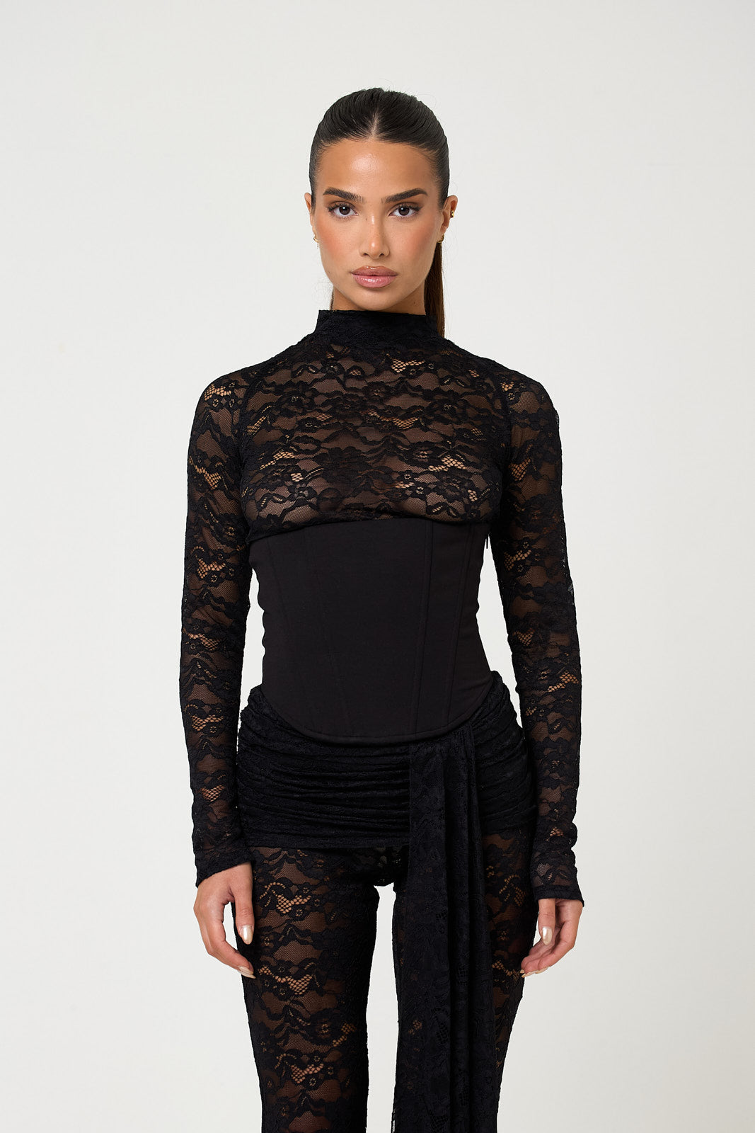 The amara lace lace top & corset - black