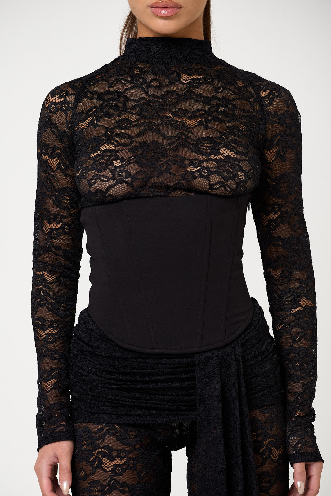 The amara lace lace top & corset - black