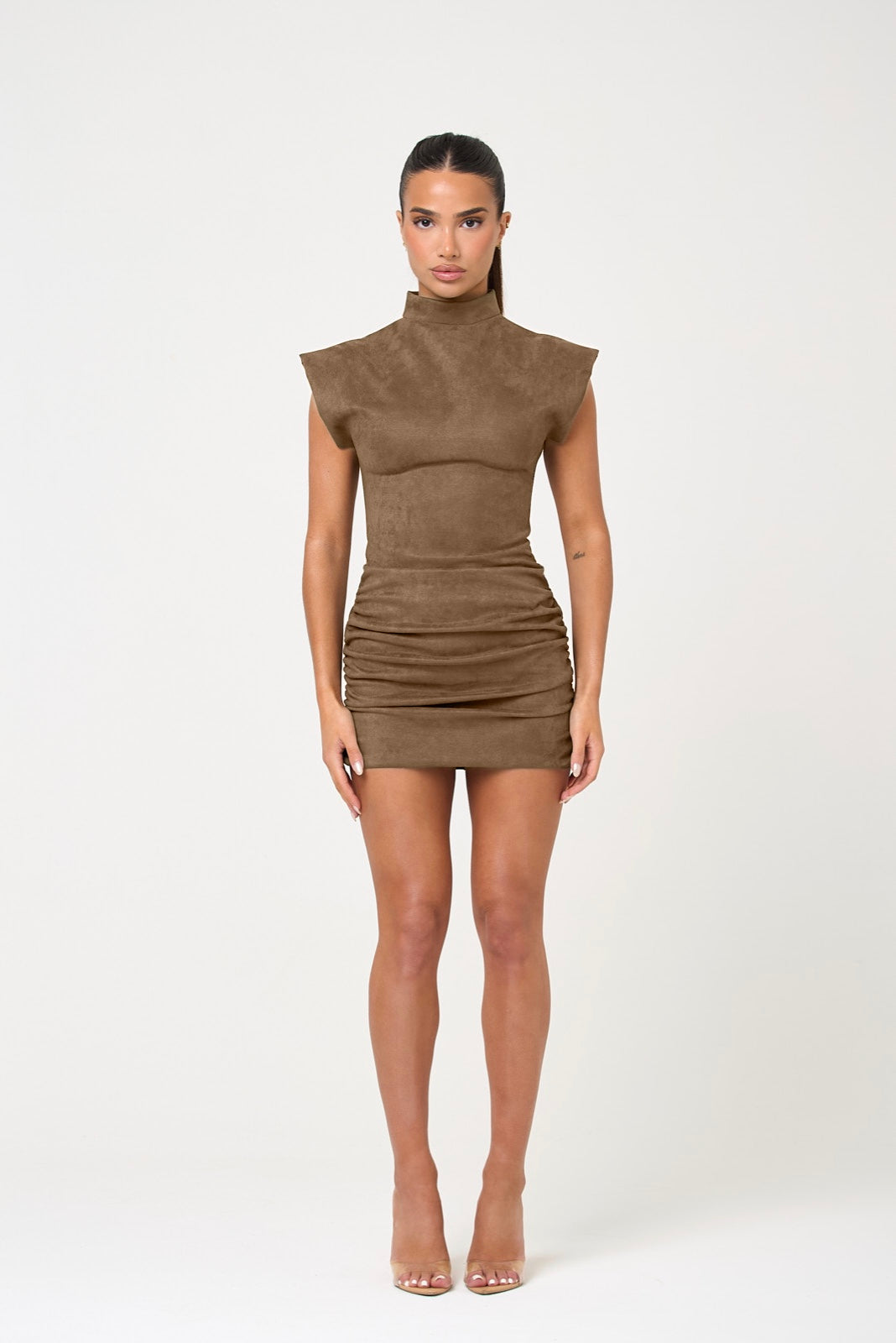 The high neck suede mini - camel