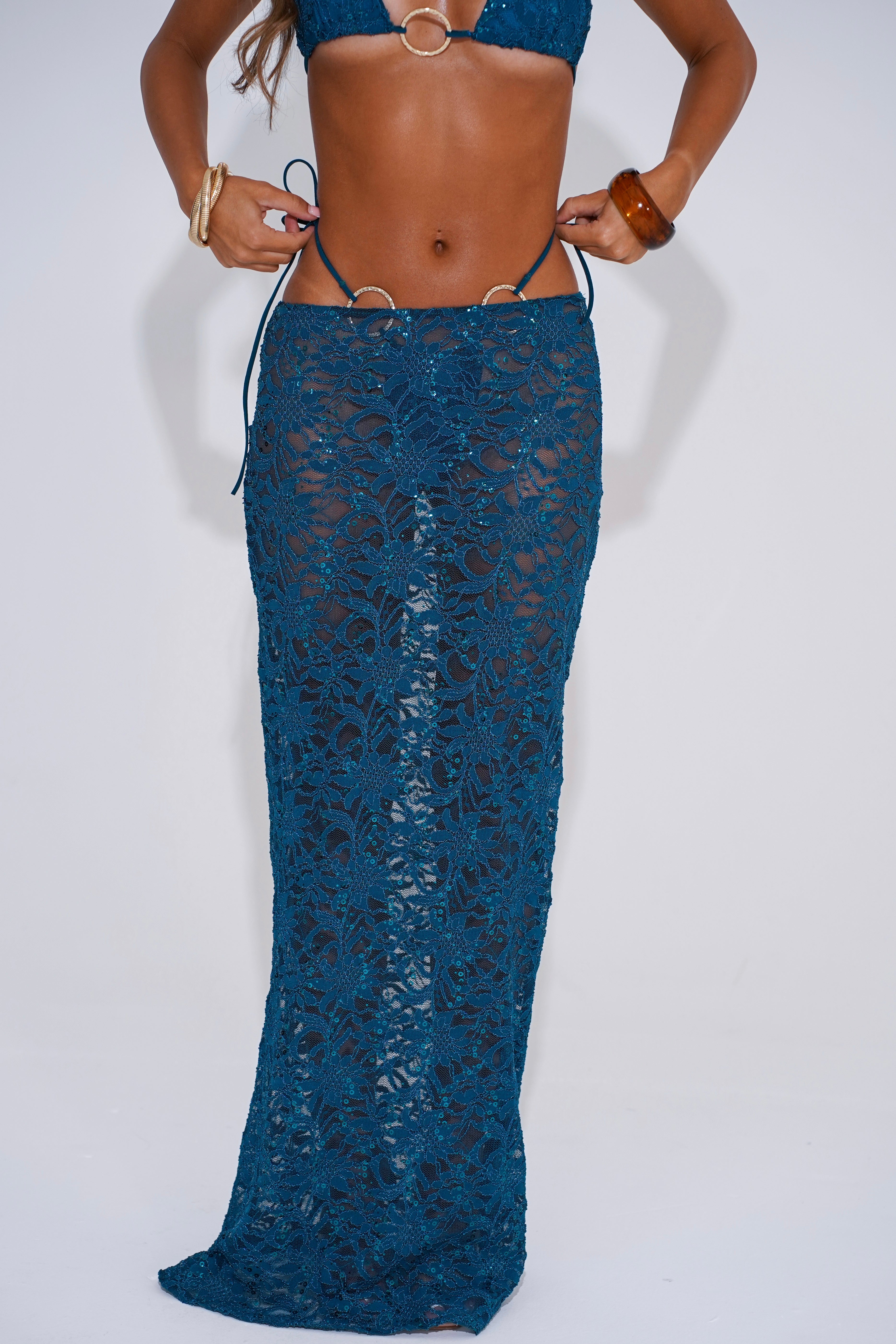 The sequin maxi skirt - teal