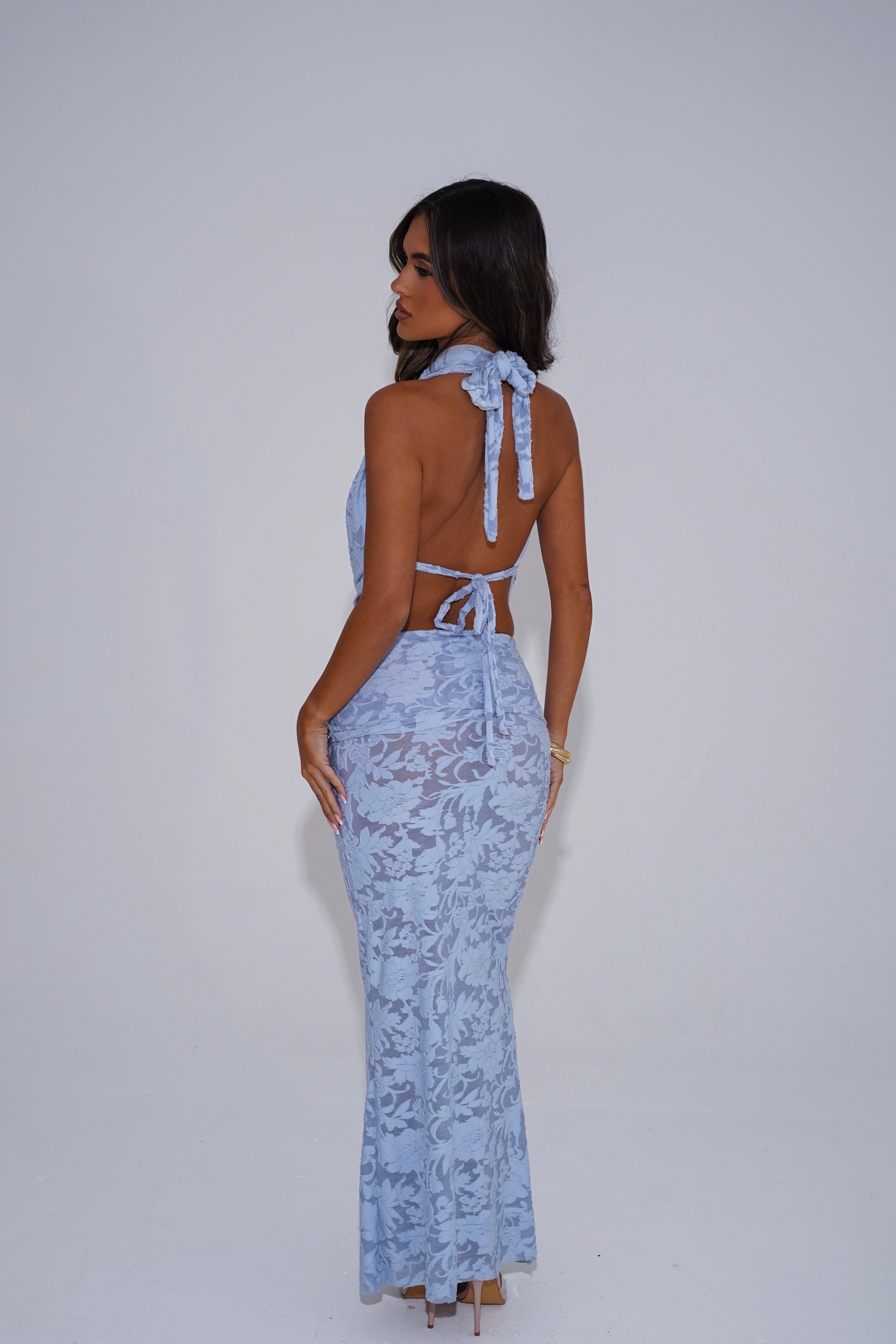 The fold over burnout maxi skirt - powder blue