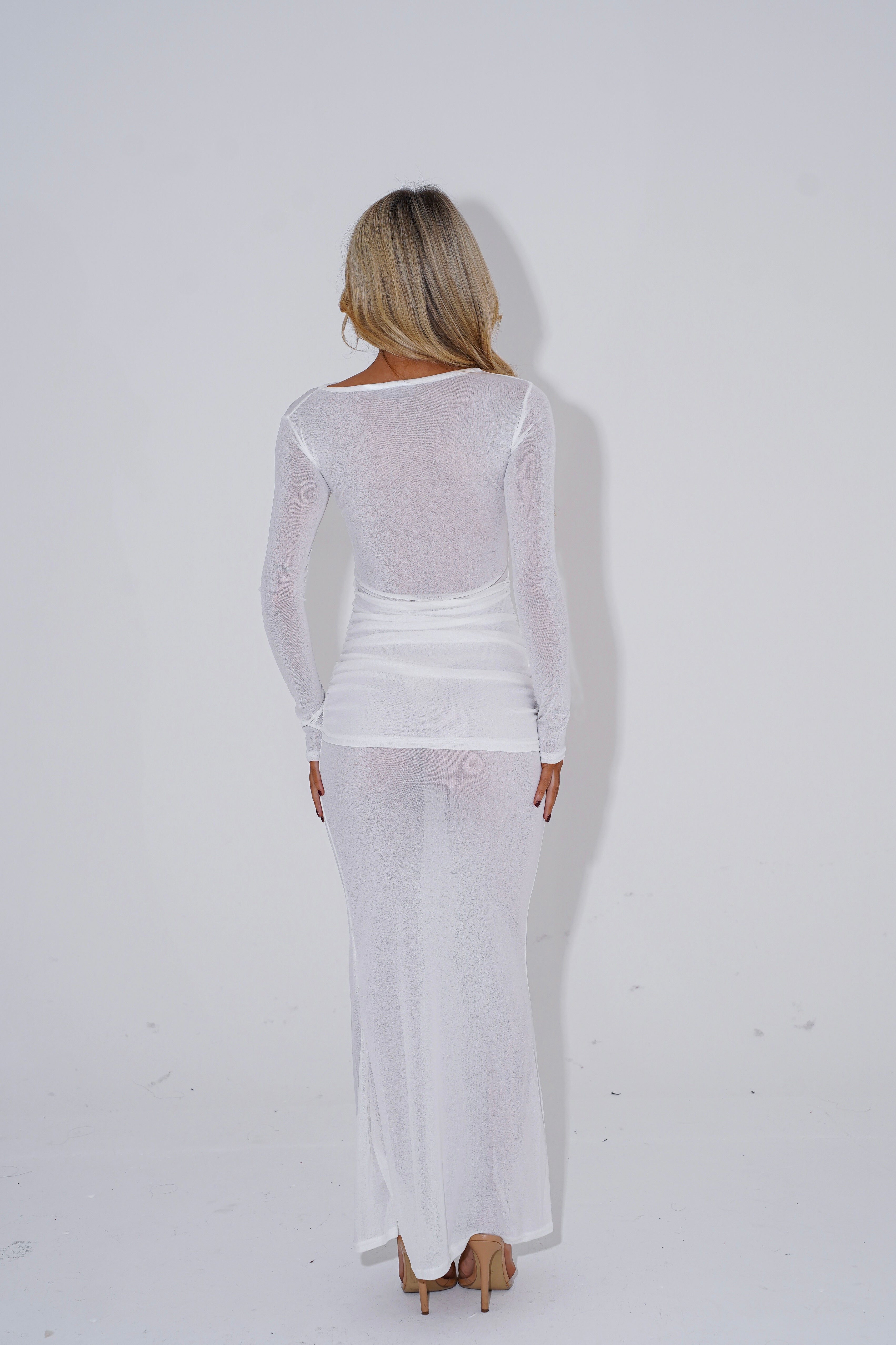 The long sleeve twist maxi dress - white