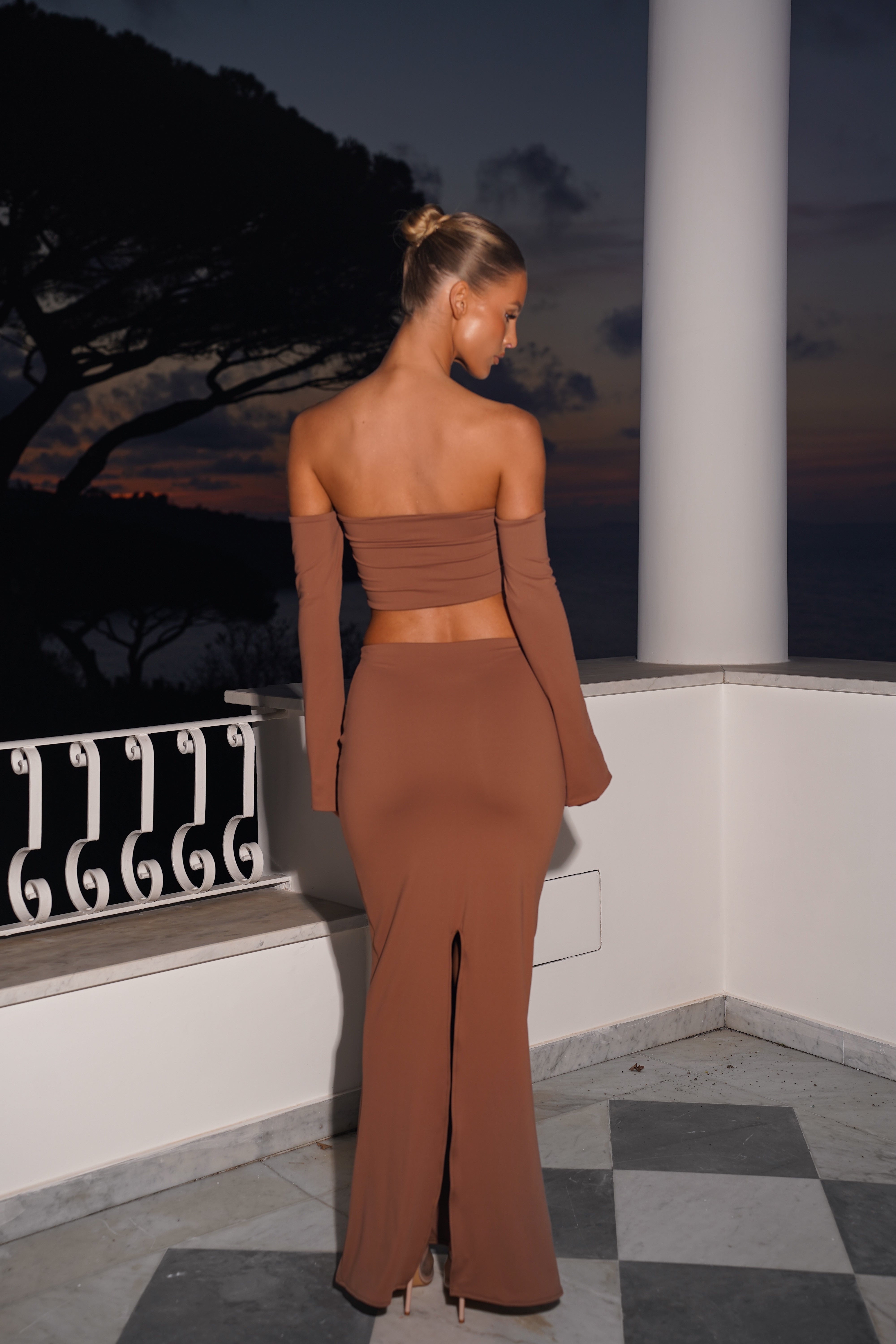 The rosette split sleeve top - chocolate