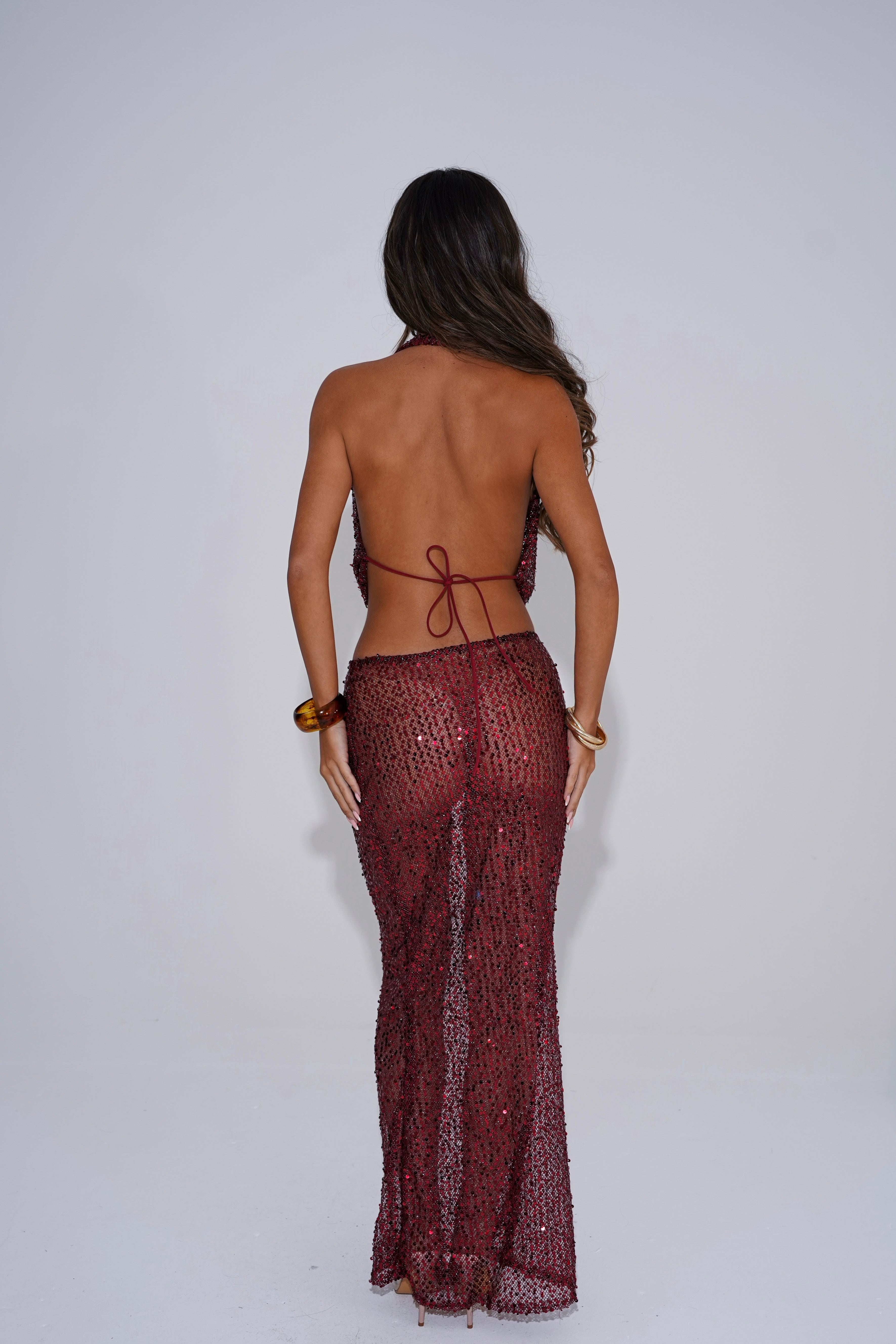 The sequin maxi skirt - wine