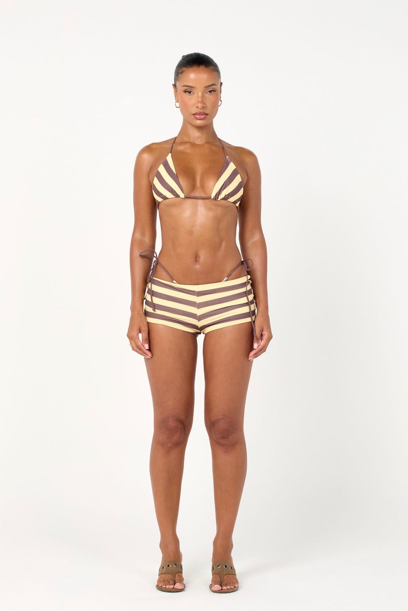 The reversible tan bikini top - yellow & brown