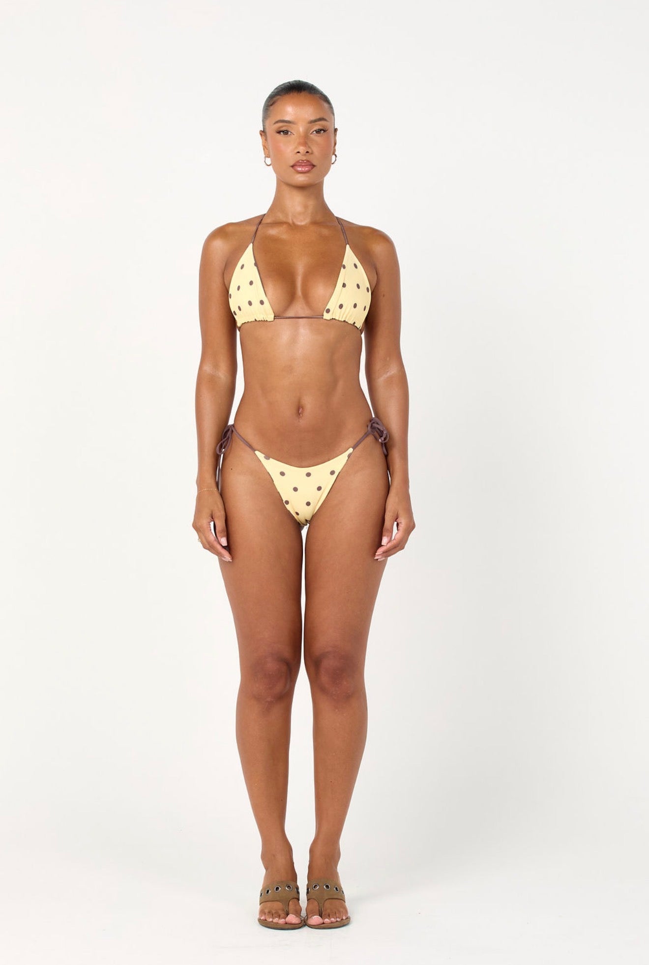 The reversible tan bikini top - yellow & brown