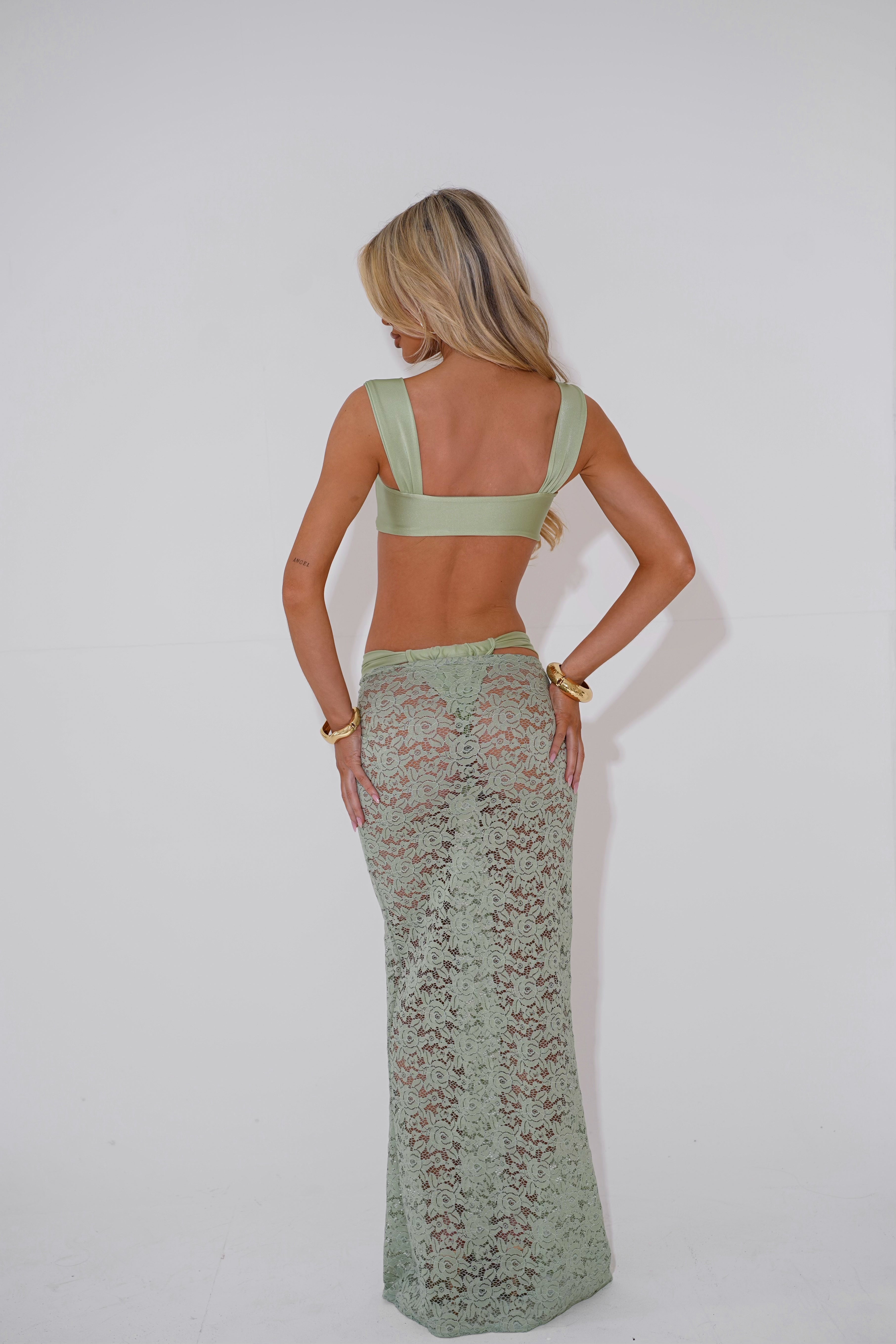 The lace maxi skirt - sage