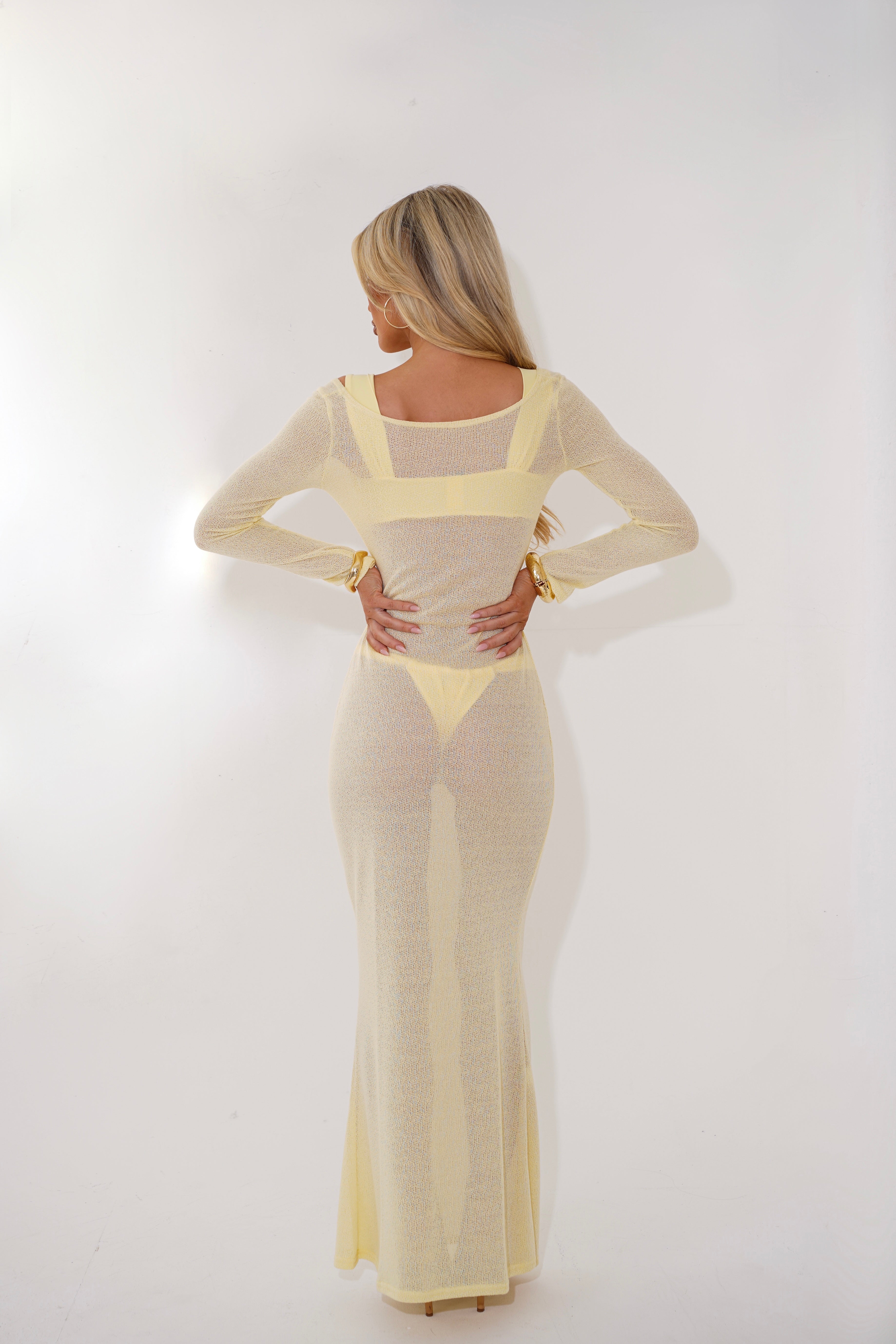 The knitted scoop dress - lemon