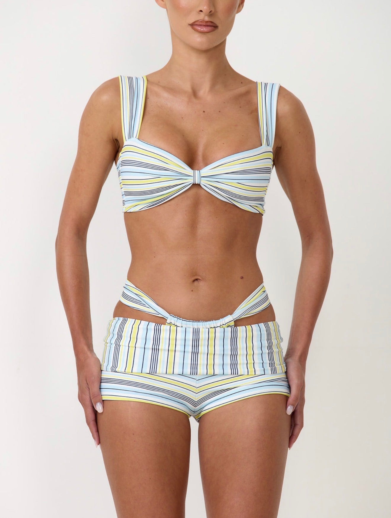 The stripy foldover shorts - aqua