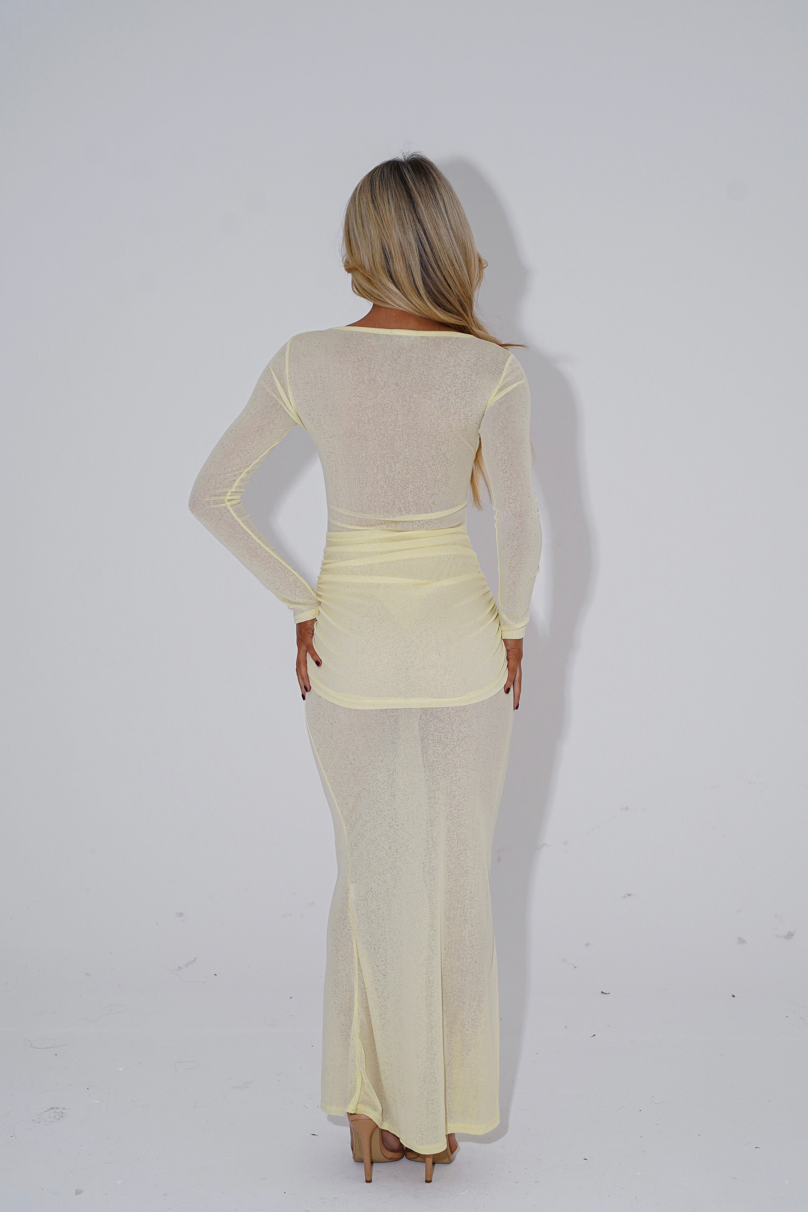 The long sleeve twist maxi dress - lemon