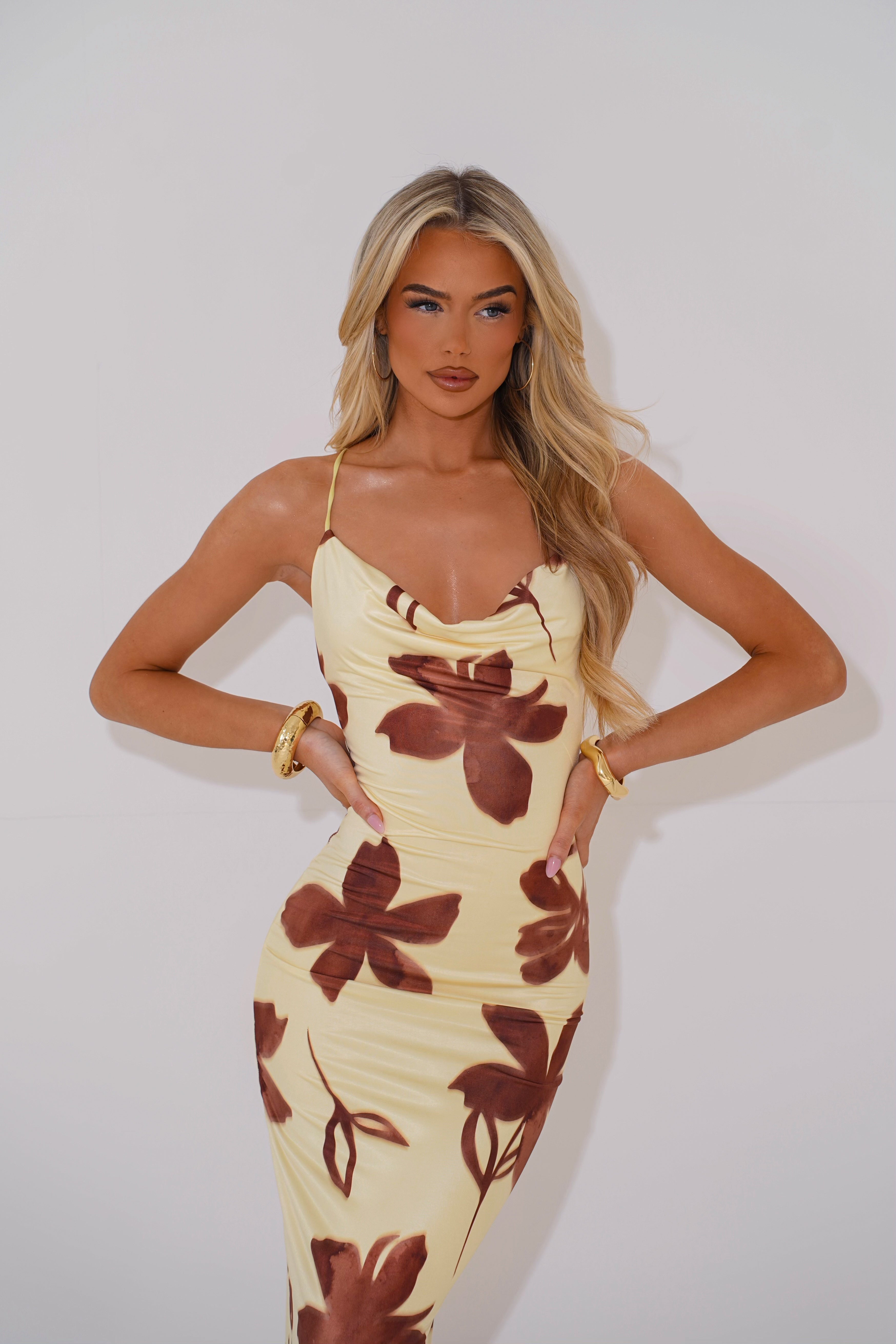 The cowl maxi - yellow & brown floral