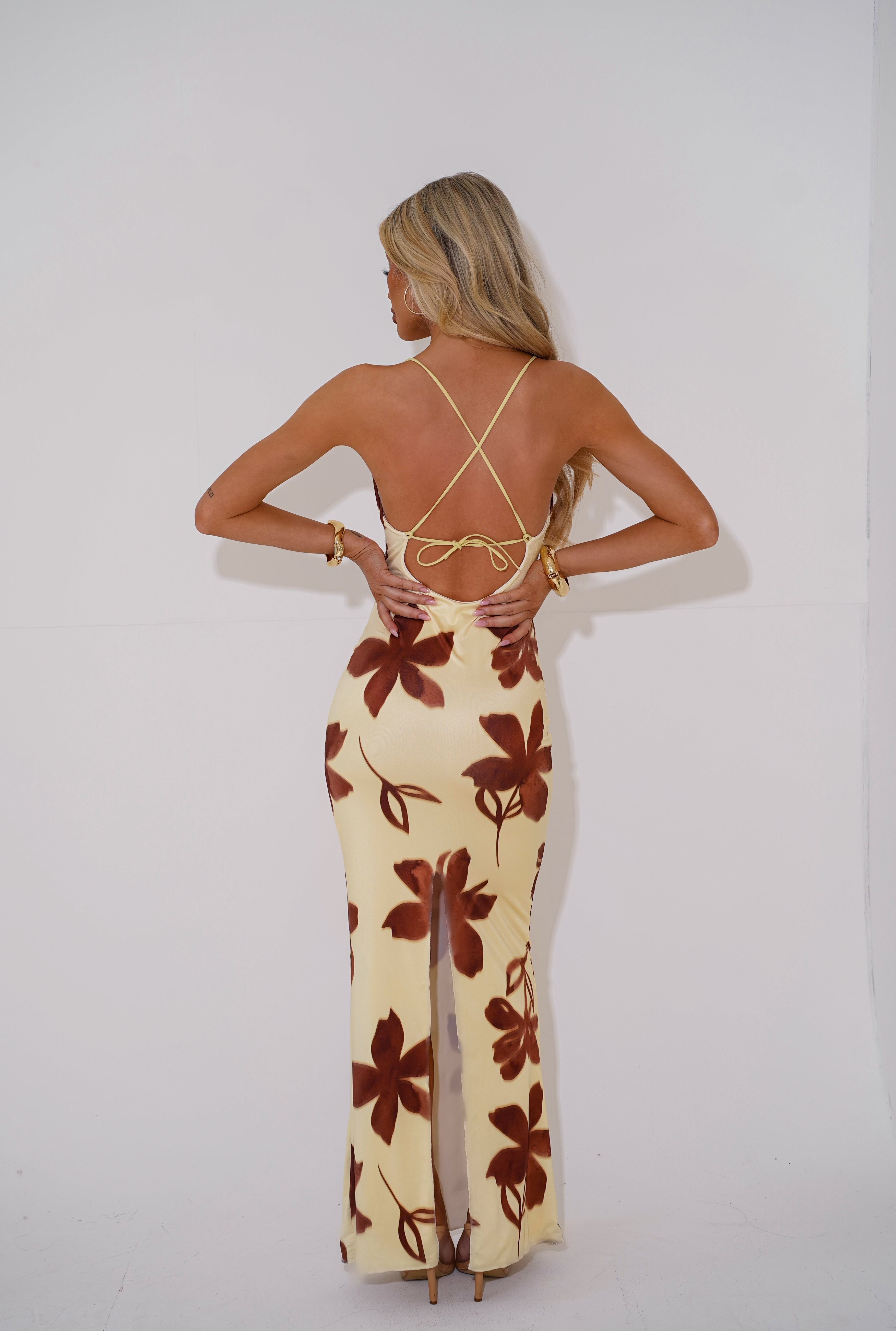 The cowl maxi - yellow & brown floral