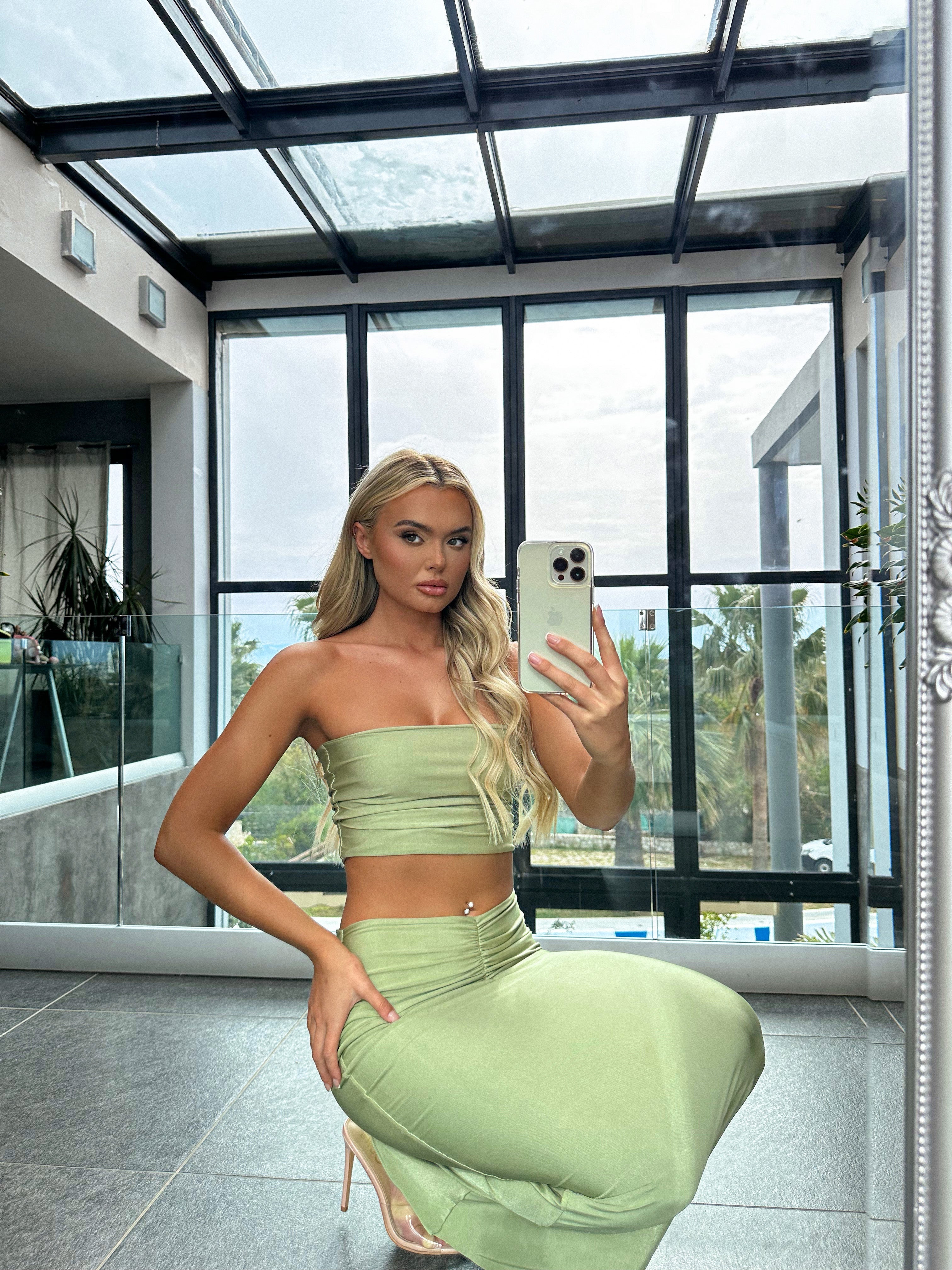 The ruched maxi skirt - olive