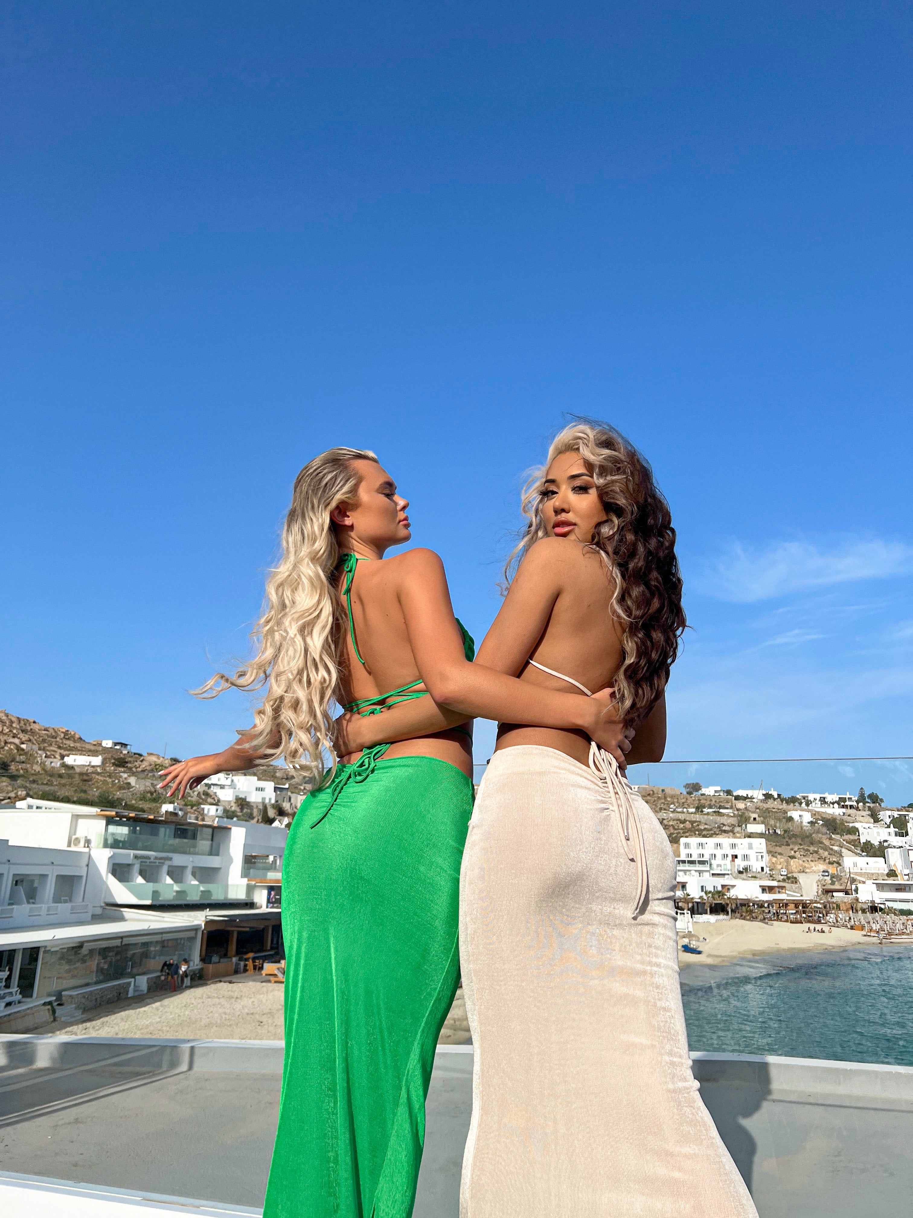 Multiway maxi skirt in green slinky Koko Bay