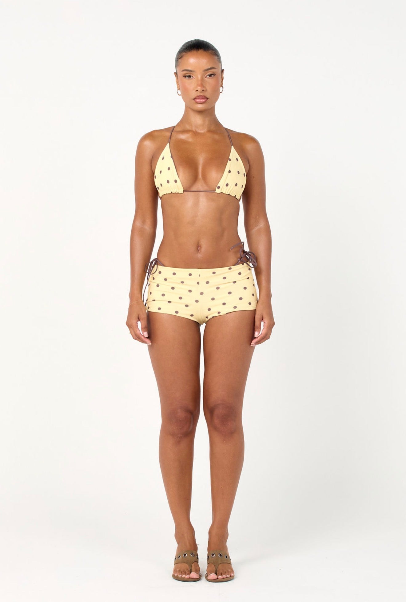 The reversible tan bikini top - yellow & brown