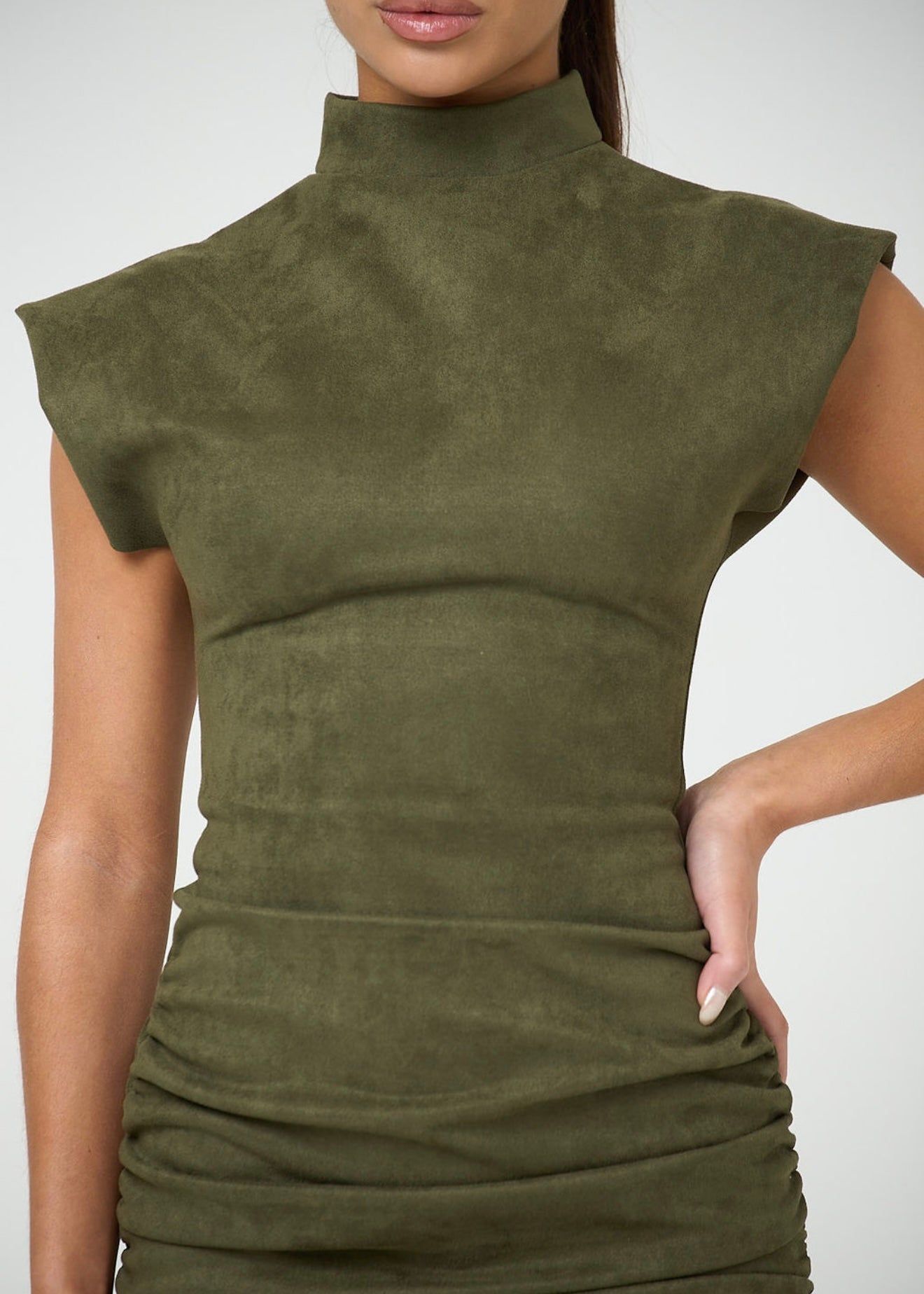 The high neck suede mini - khaki