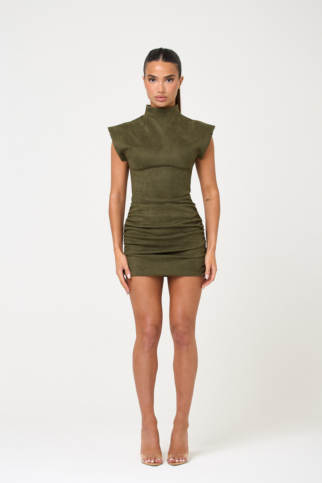 The high neck suede mini - khaki