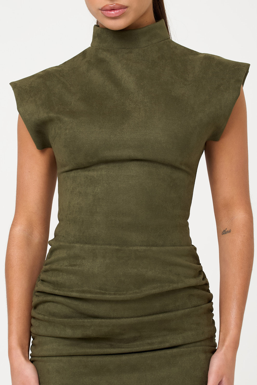 The high neck suede mini - khaki