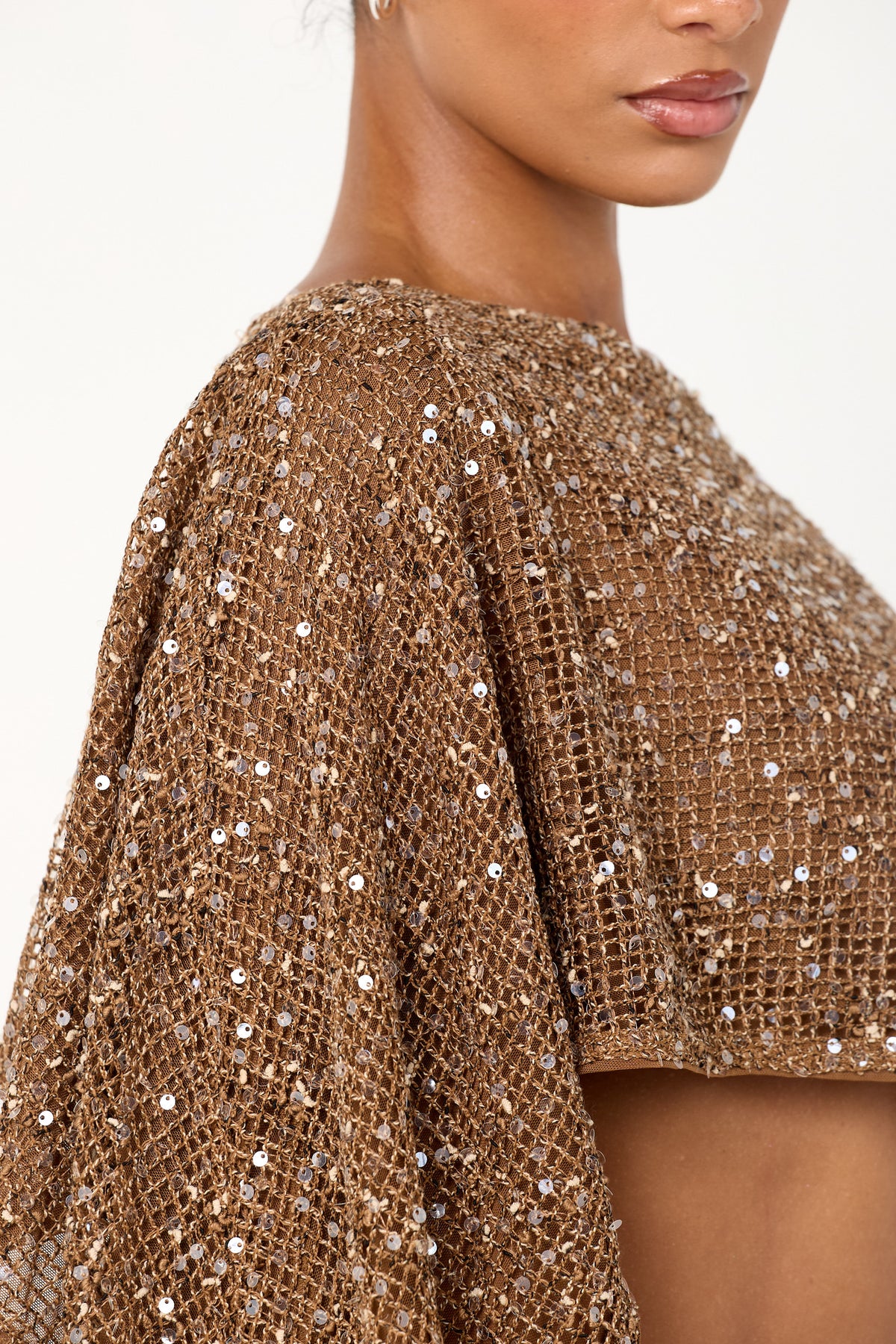 The sequin shawl co ord - mocha