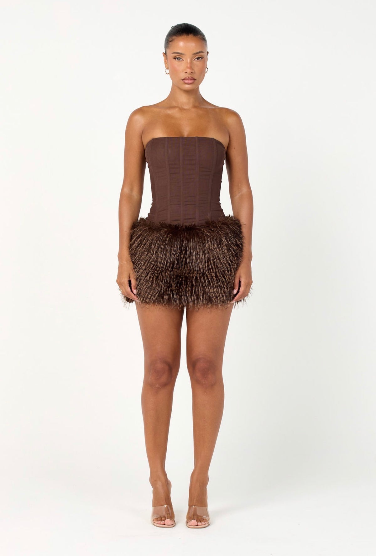 The faux fur mini skirt - espresso