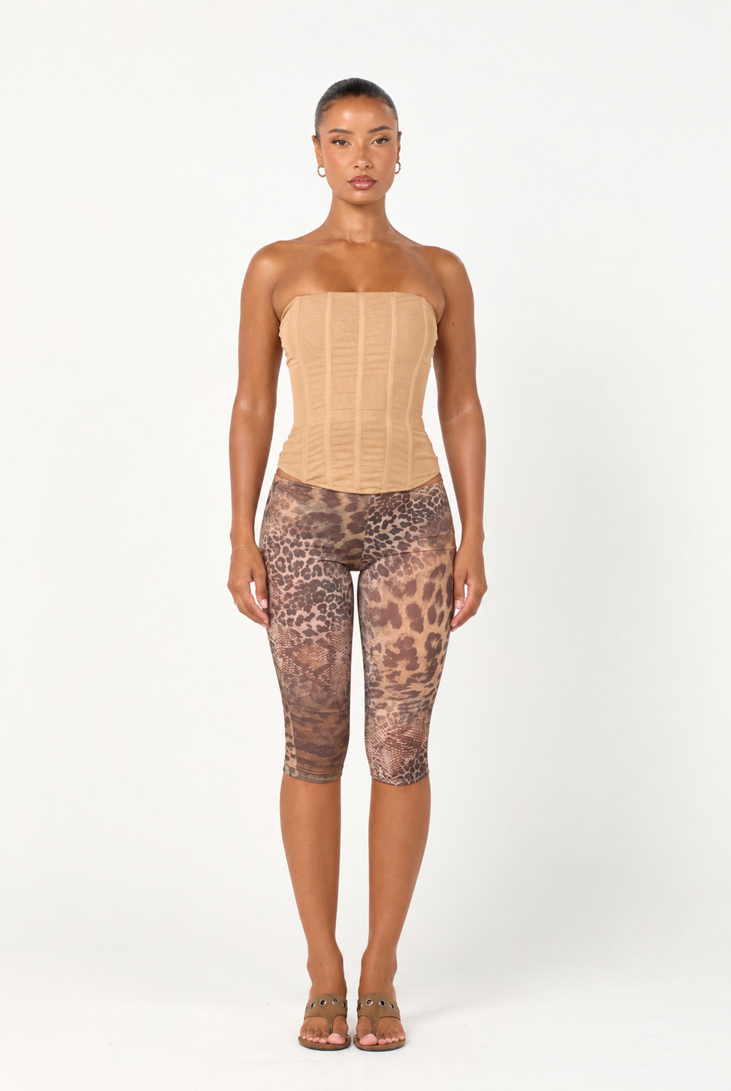 The bandeau mesh corset - almond