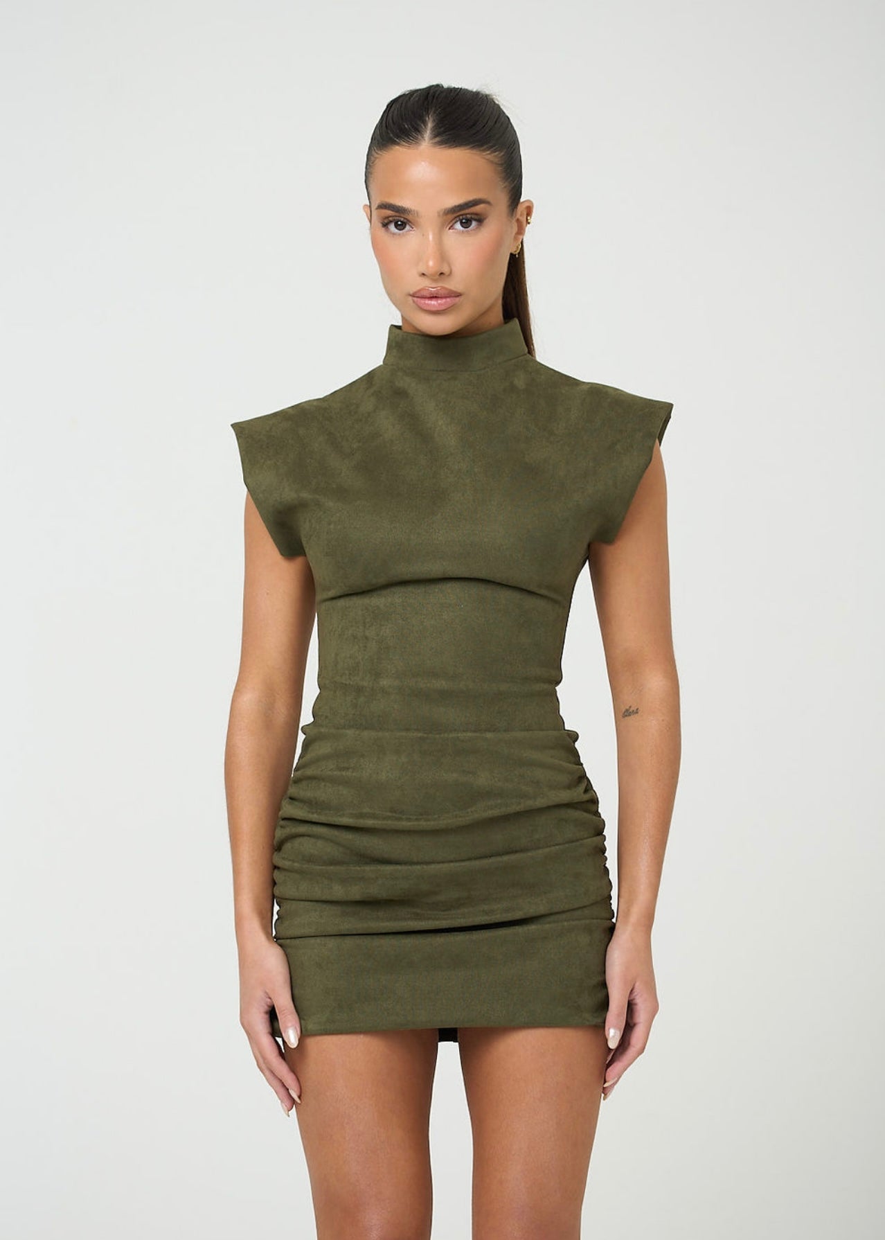 The high neck suede mini - khaki