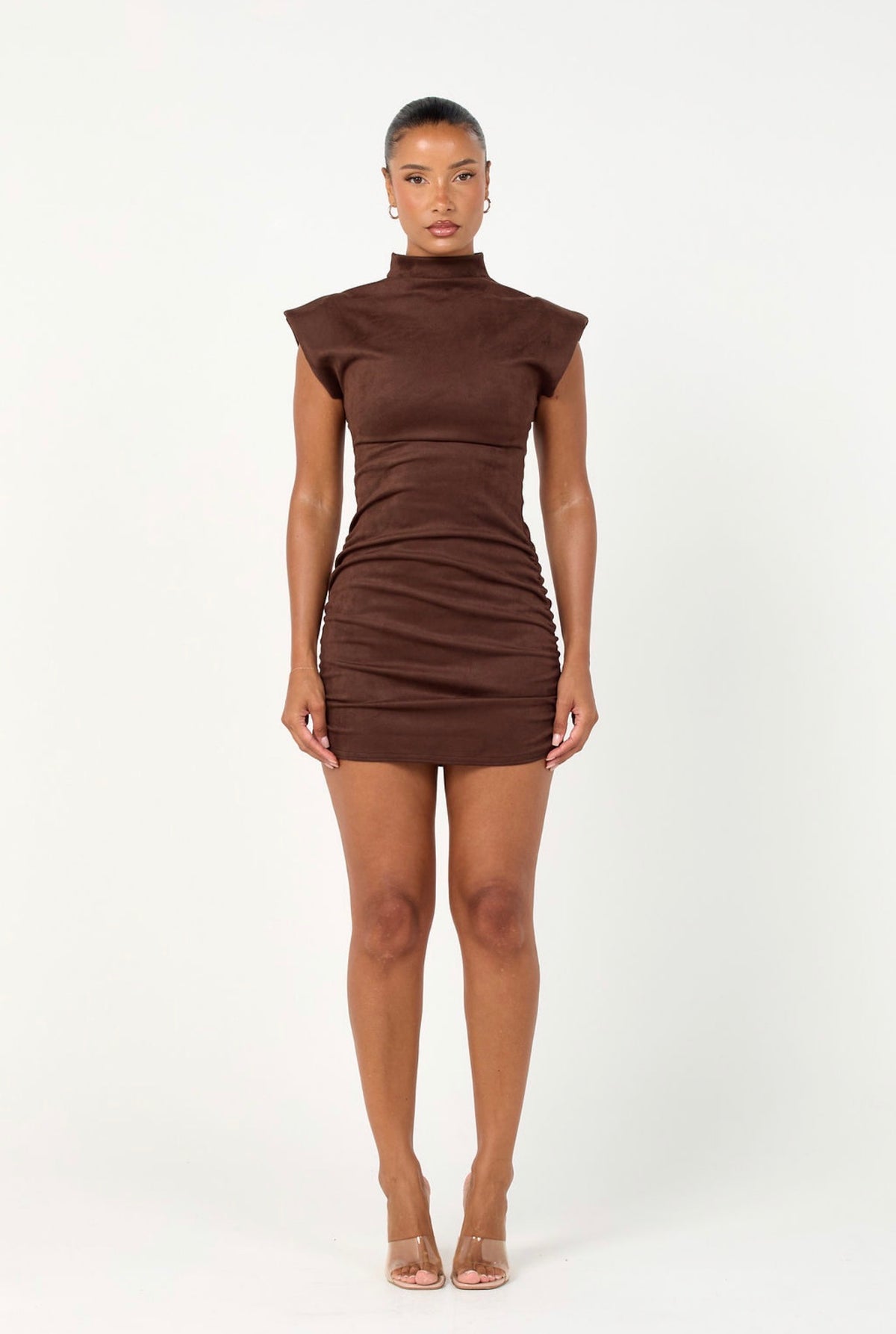 The high neck suede mini - espresso