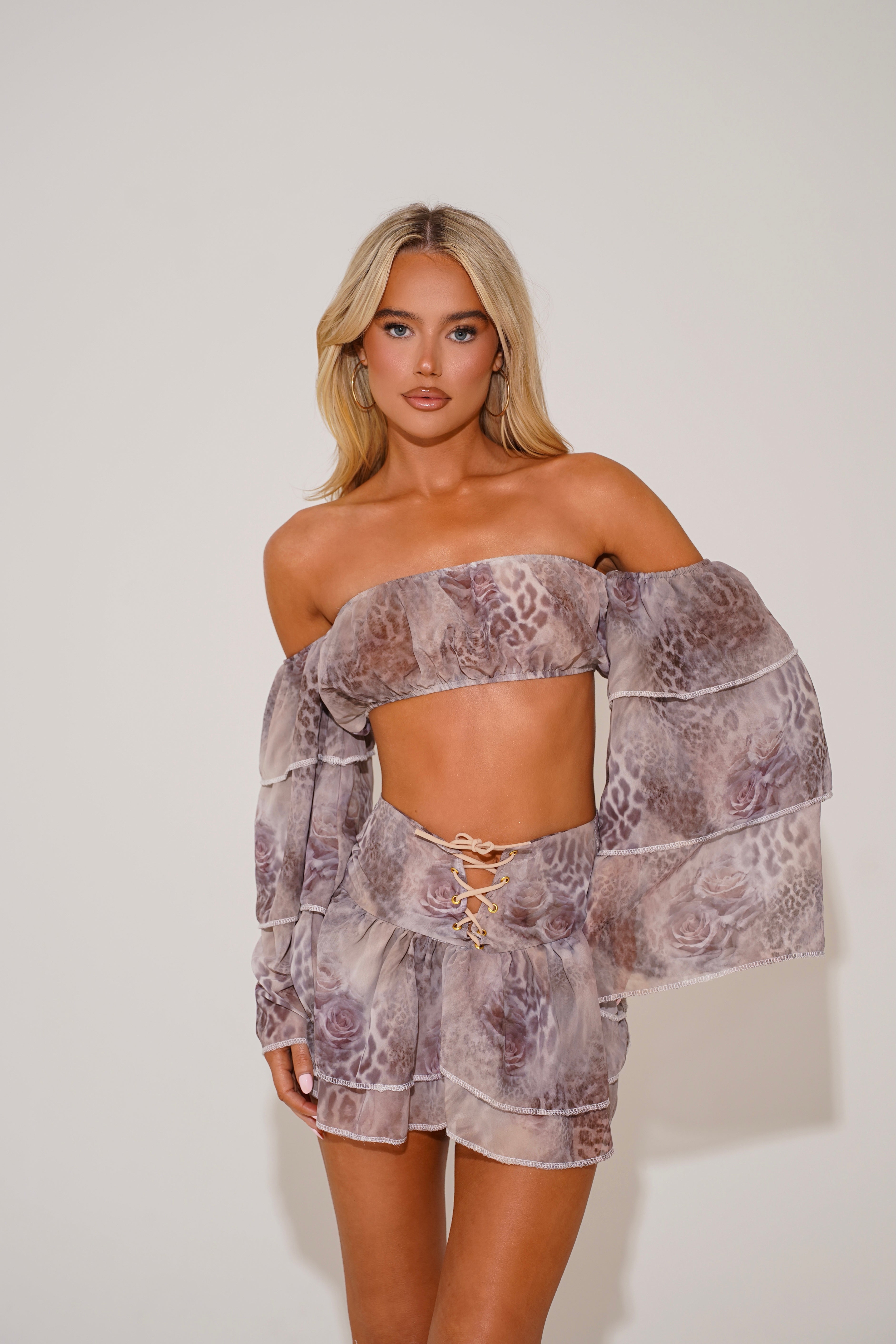 The lace up eyelet skirt - rose leopard