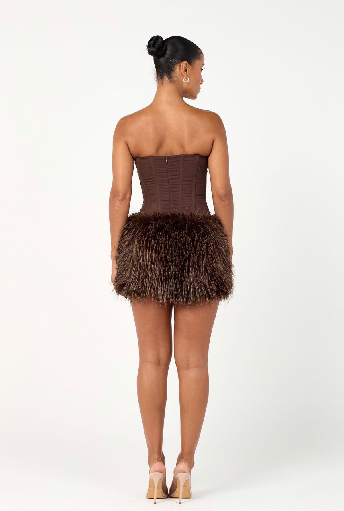 The faux fur mini skirt - espresso