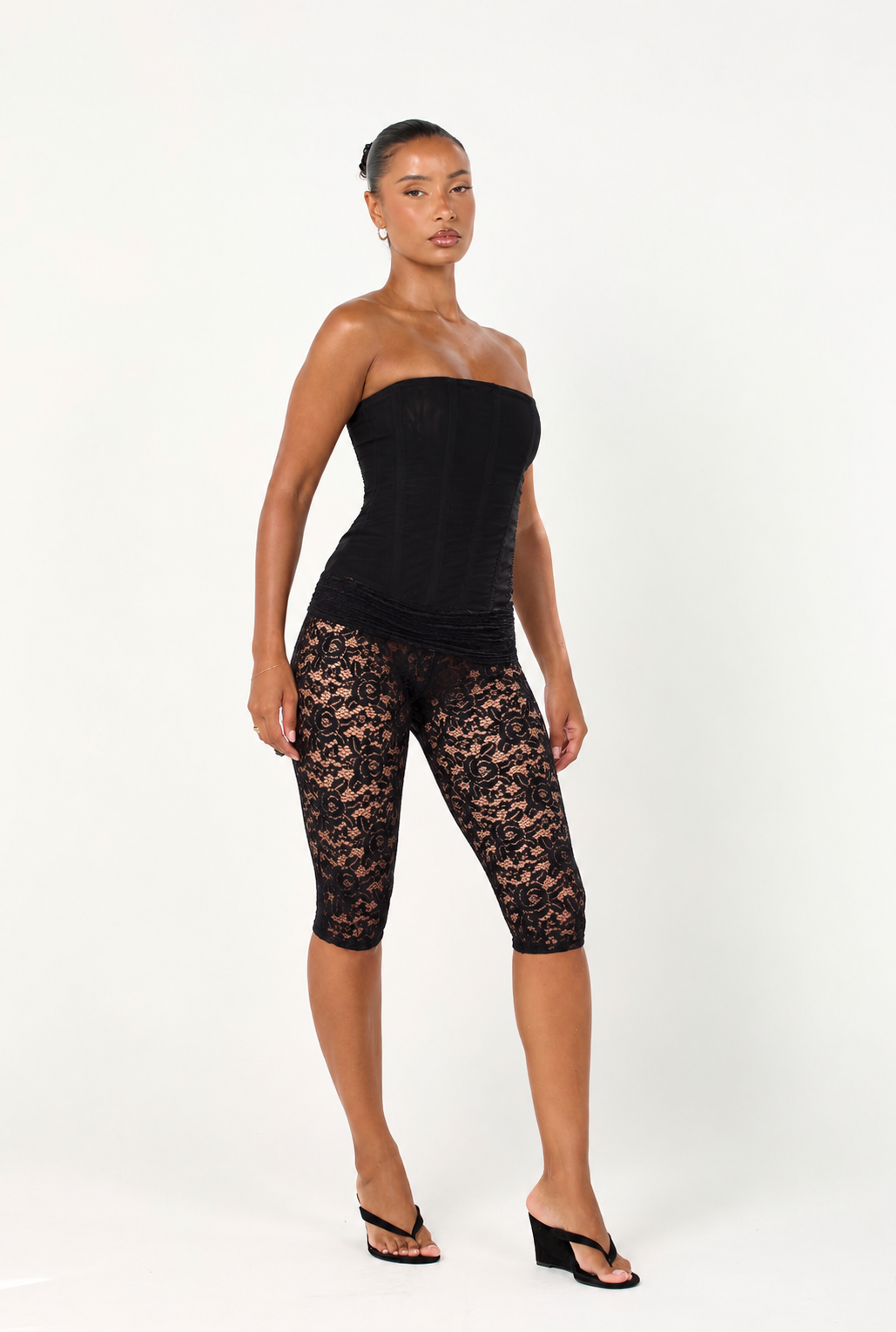 The fold over lace capri - midnight black [pre-order]
