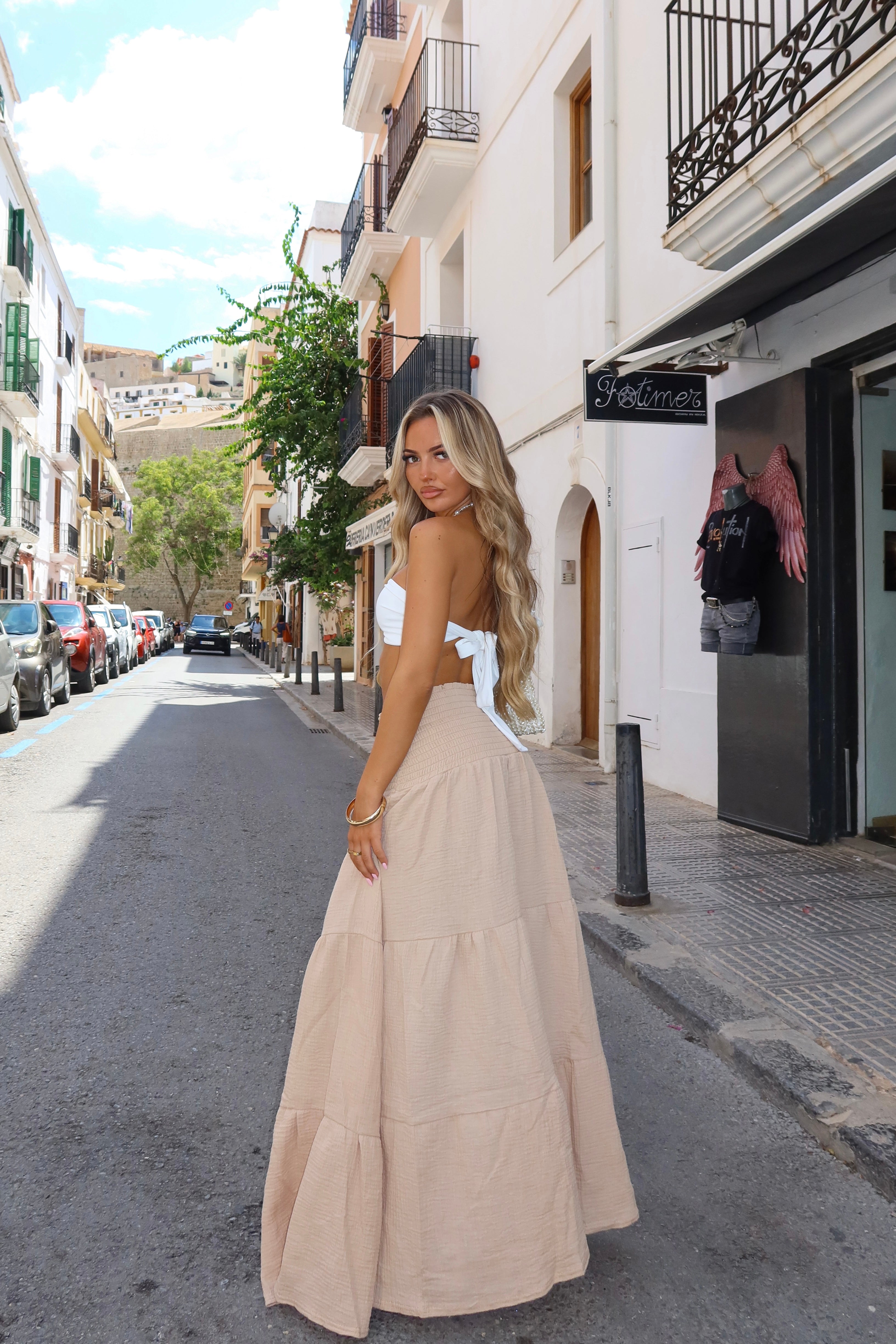 The shirred linen maxi skirt - stone