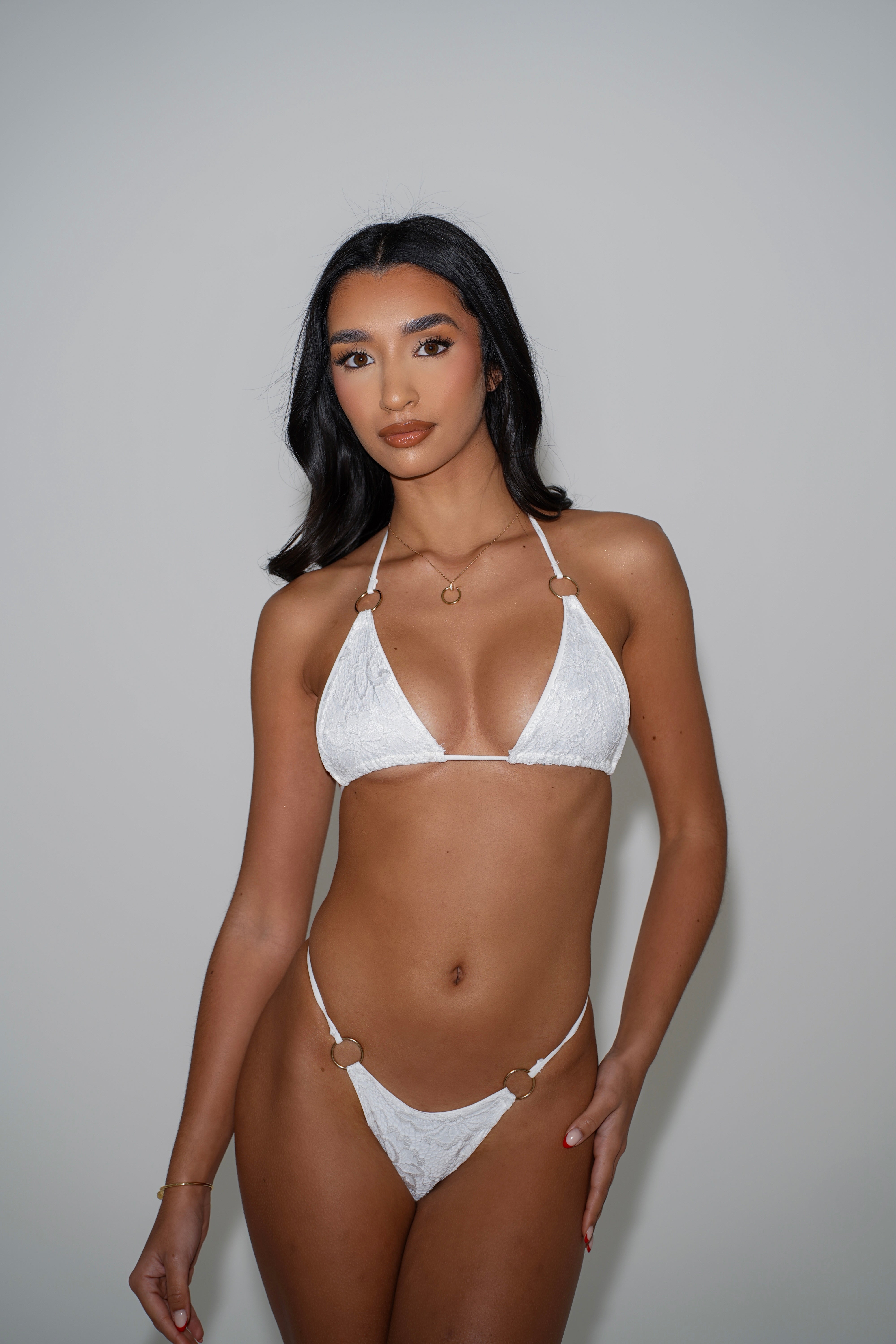 The lace O ring bikini bottoms - white