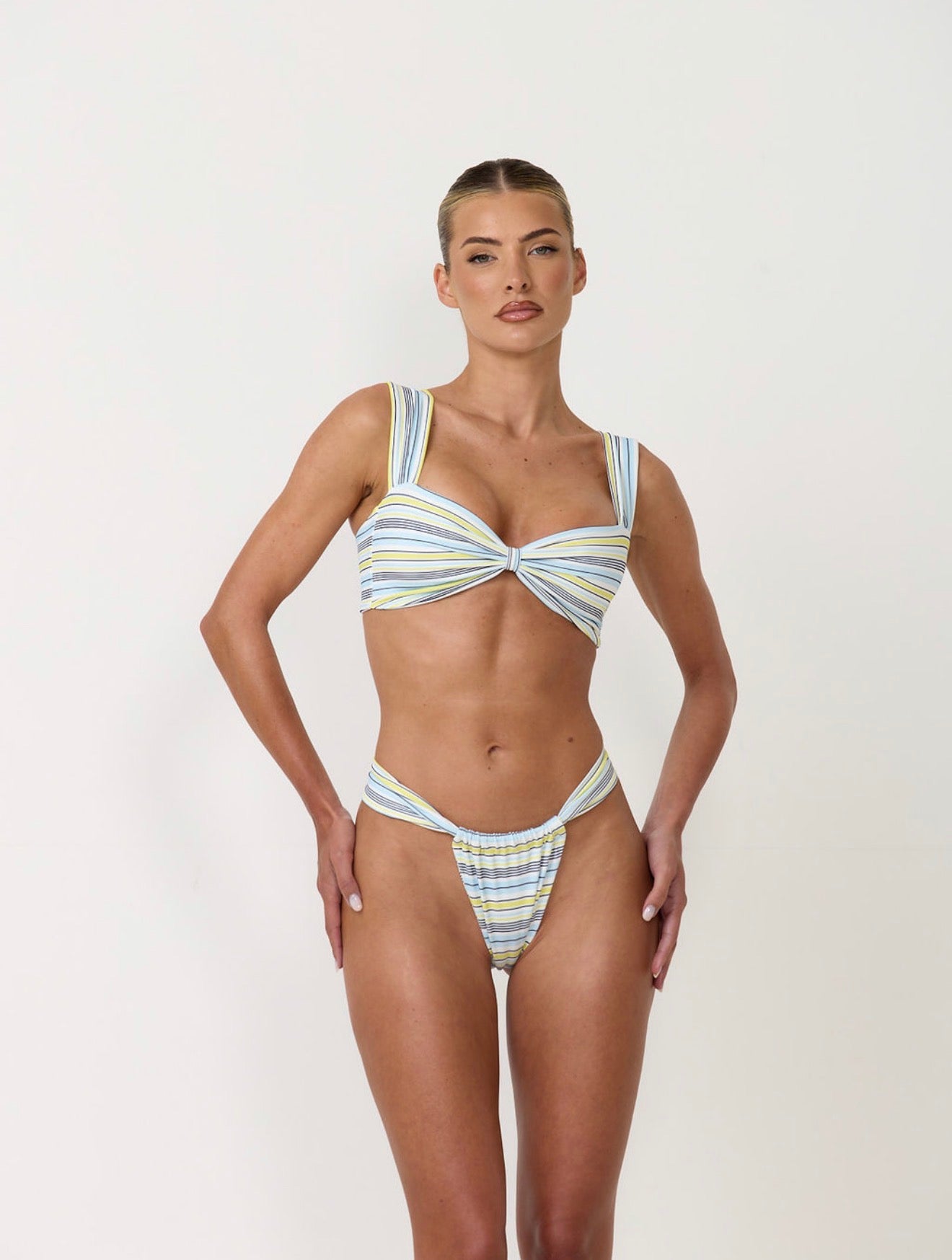 The stripy wide band bikini top - aqua