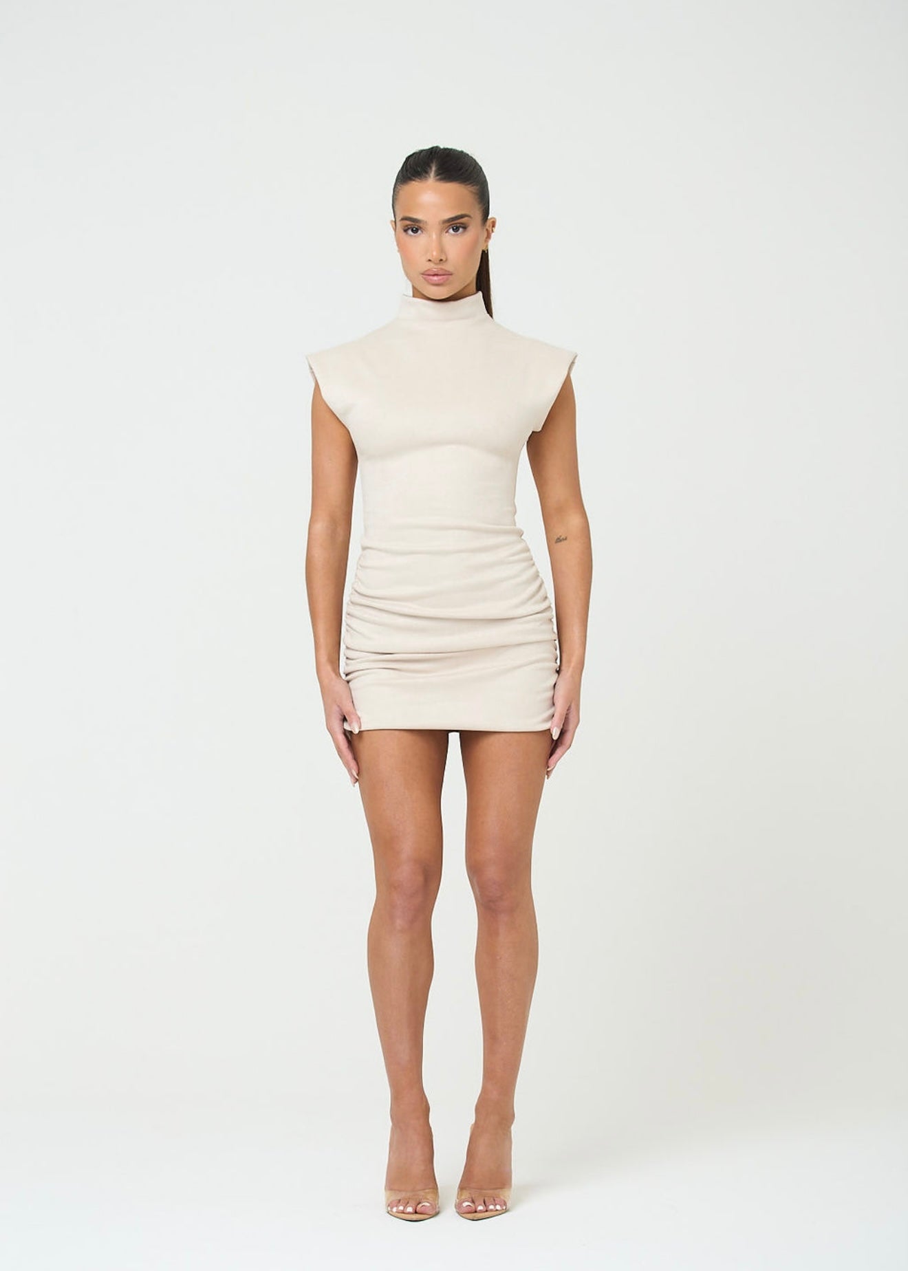 The high neck suede mini - cream