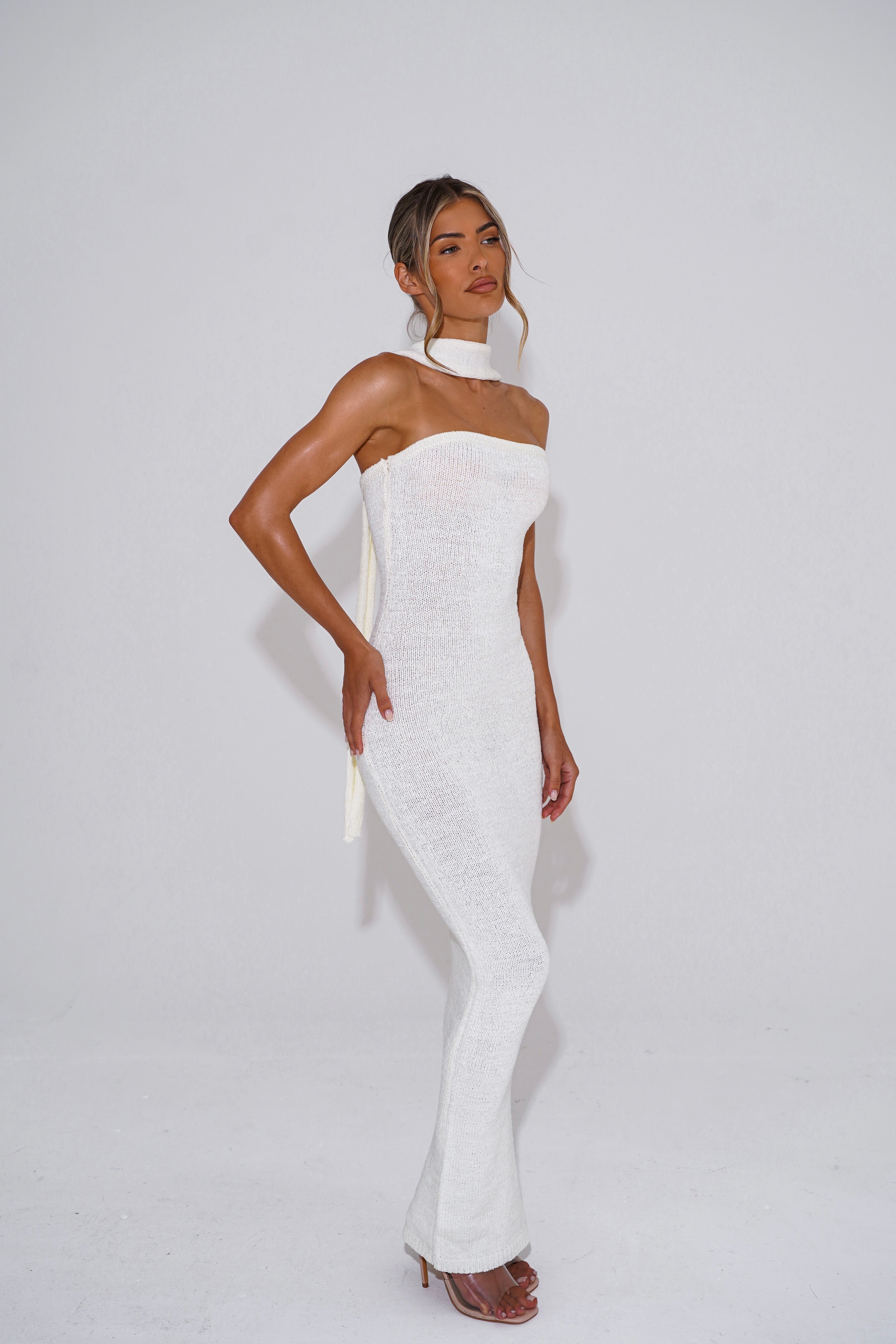 The knit bandeau maxi - white