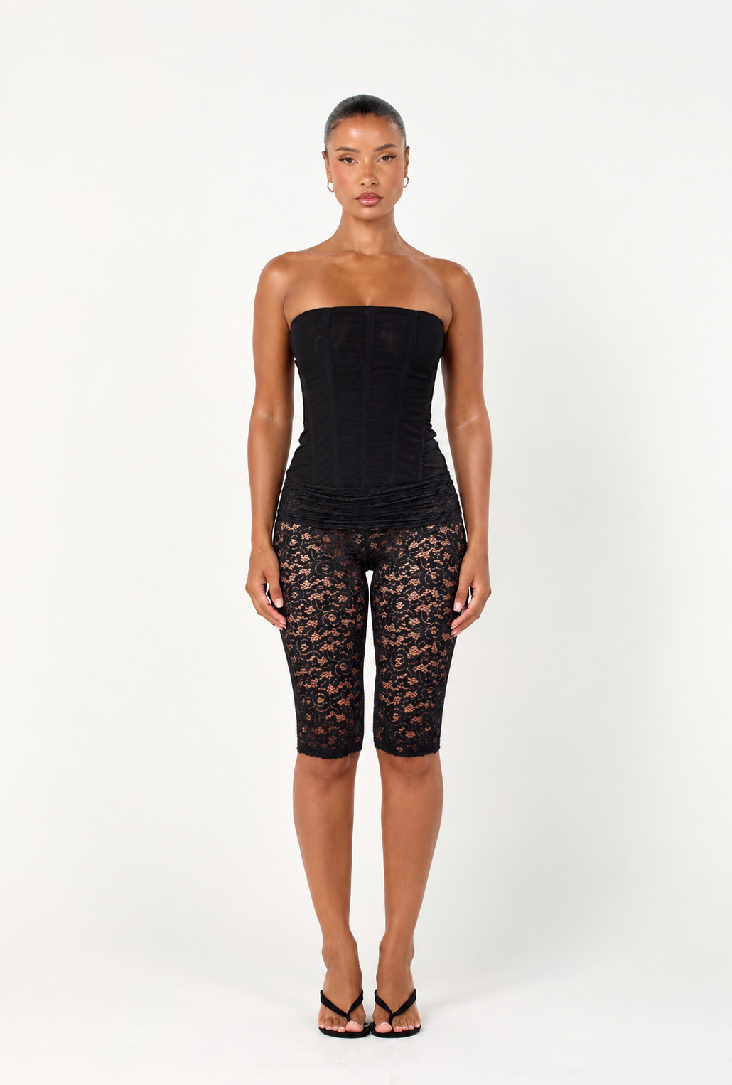 The fold over lace capri - midnight black [pre-order]