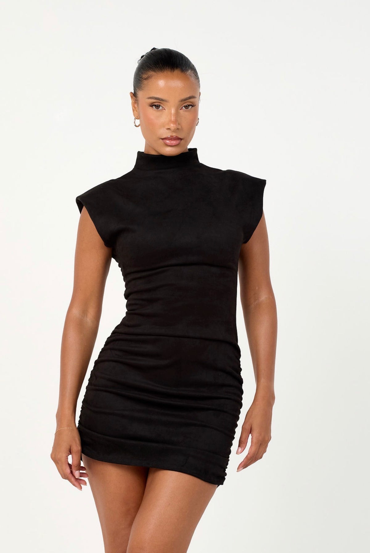The high neck suede mini - black