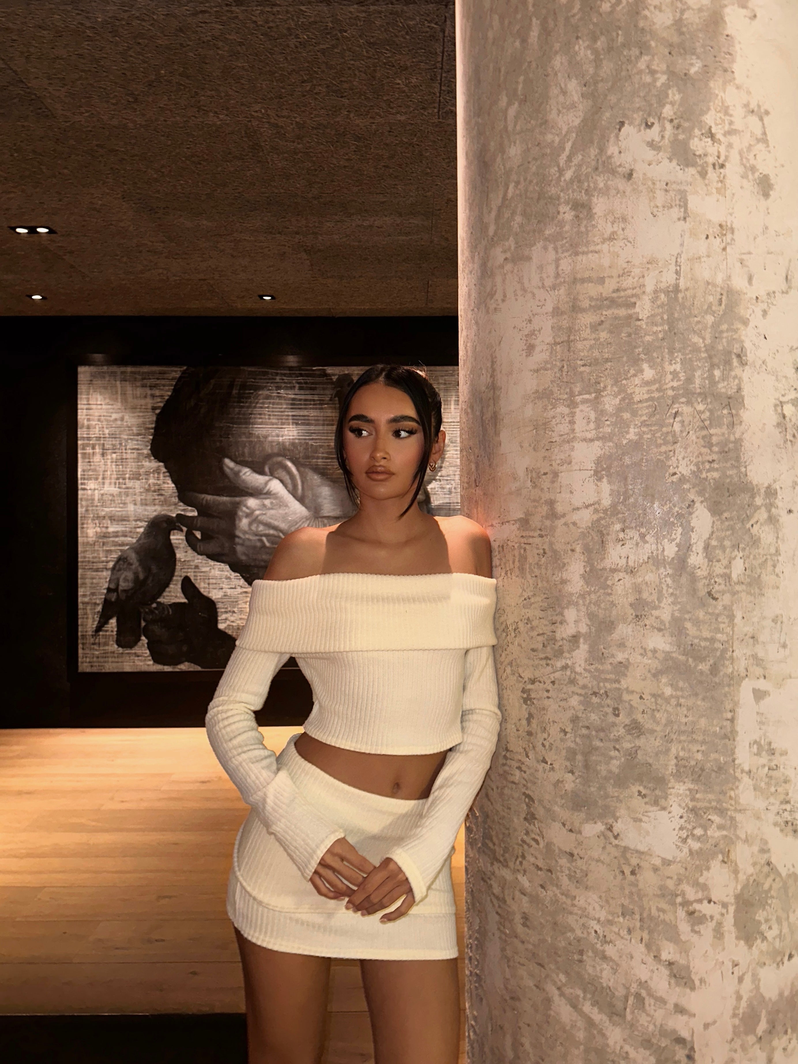 The fold over knitted top - cream