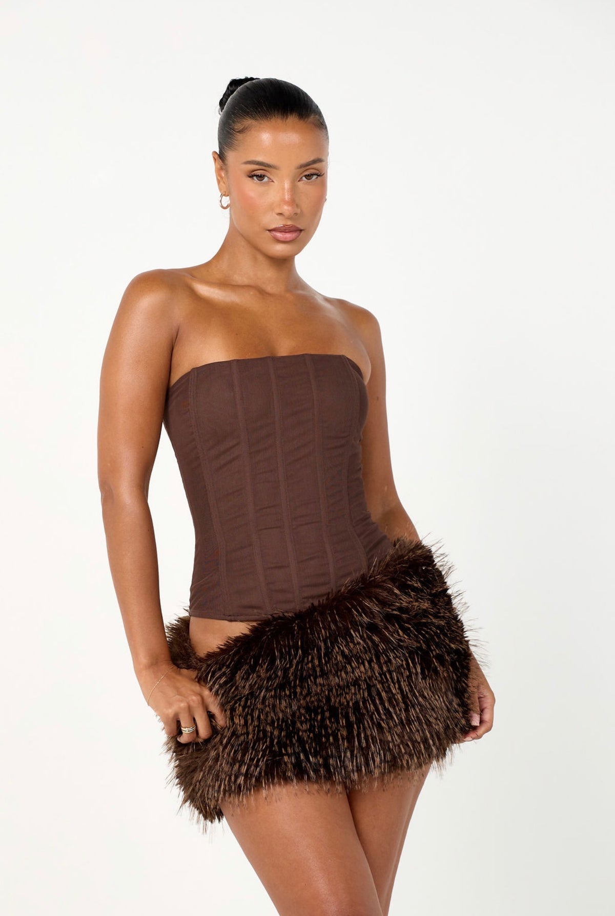 The faux fur mini skirt - espresso