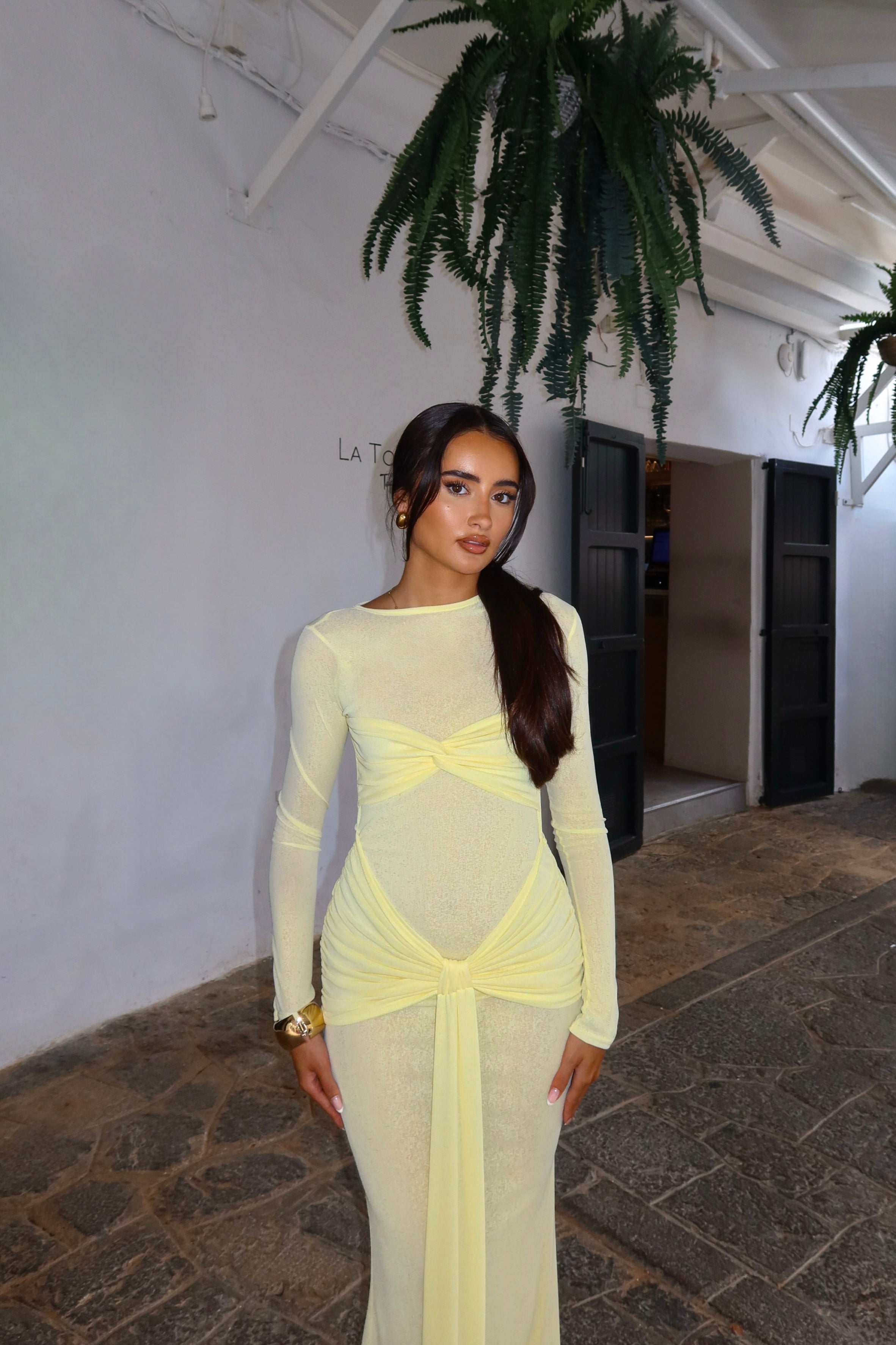 The long sleeve twist maxi dress - lemon