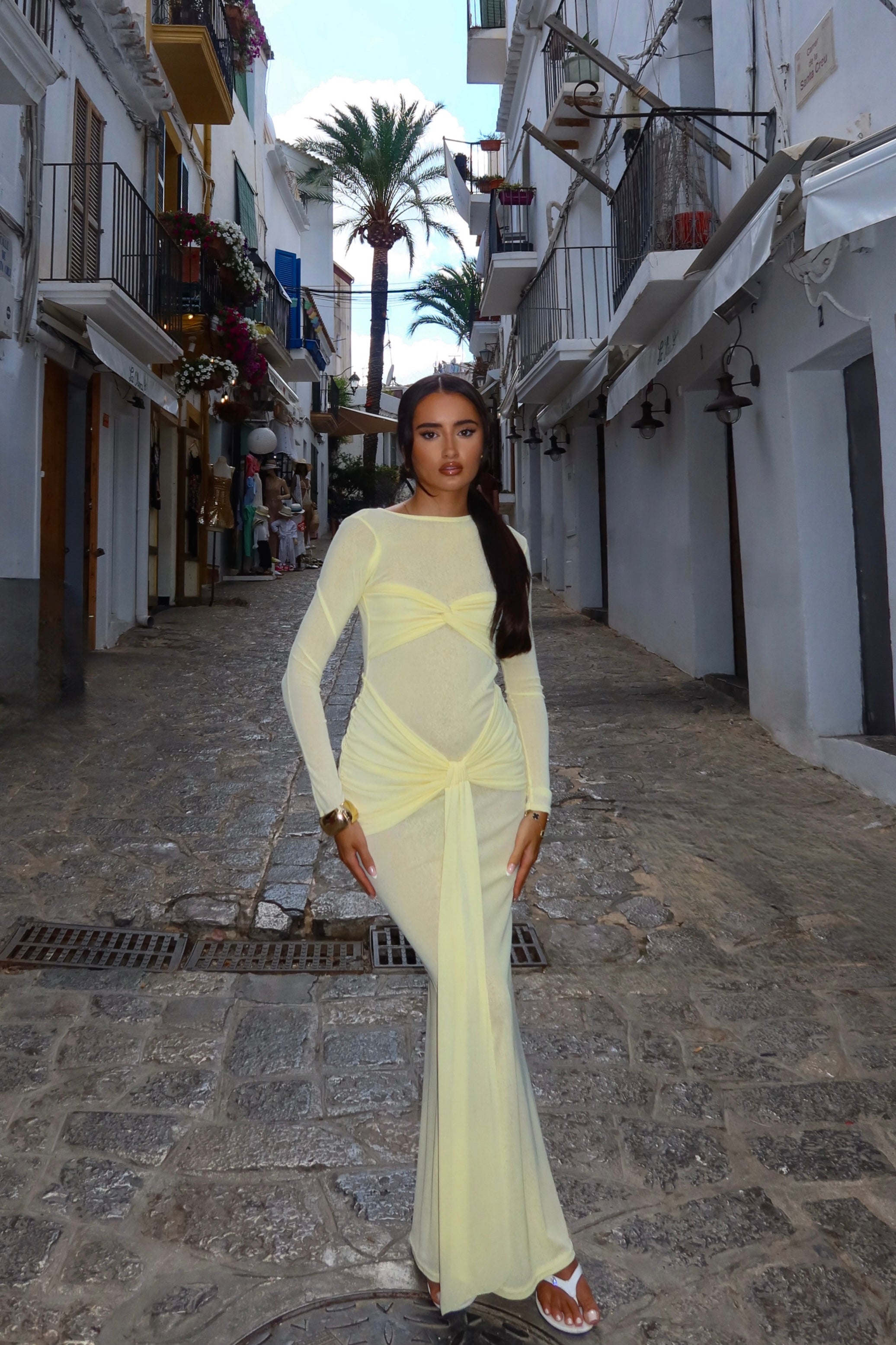 The long sleeve twist maxi dress - lemon