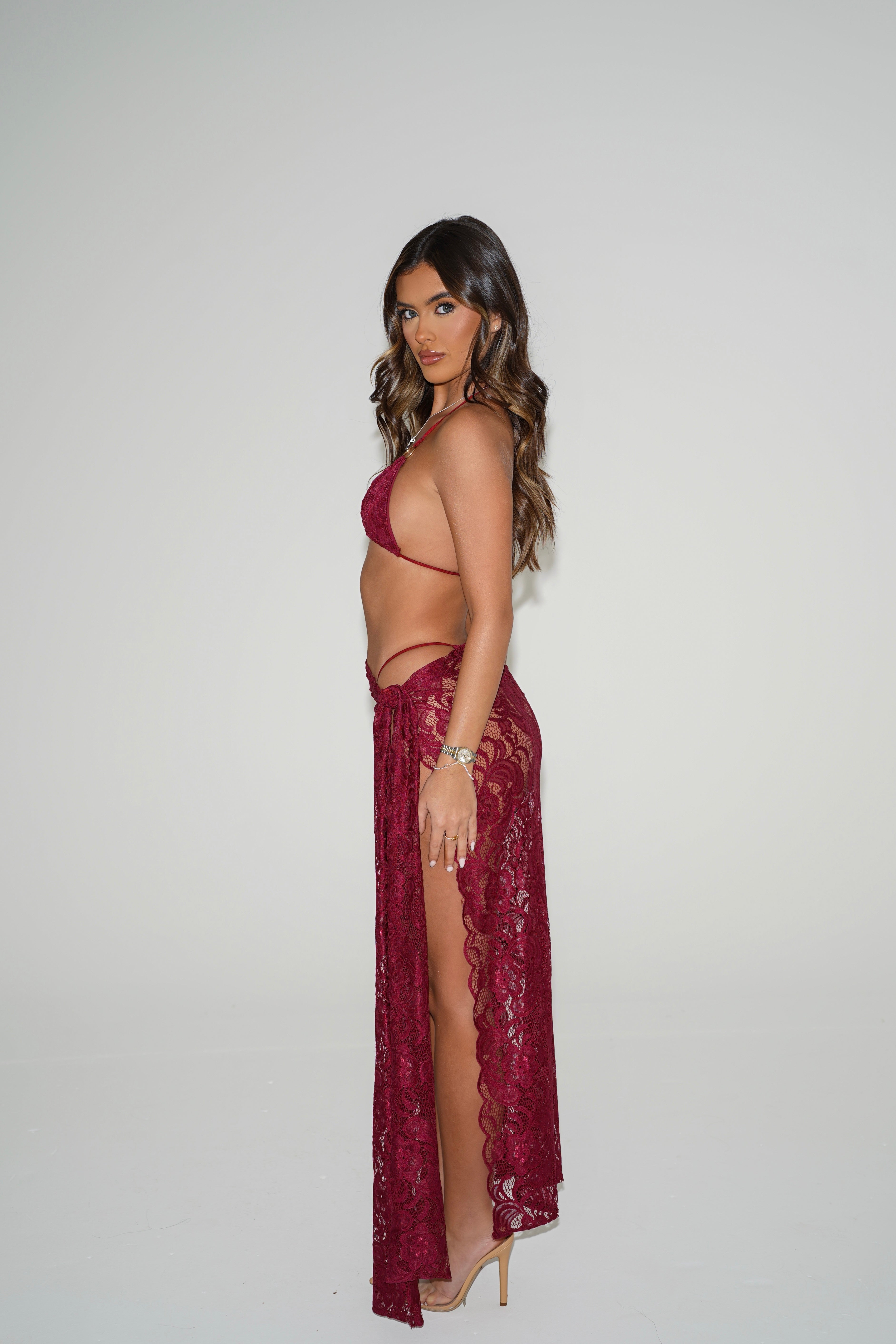 The lace O ring bikini bottoms - wine