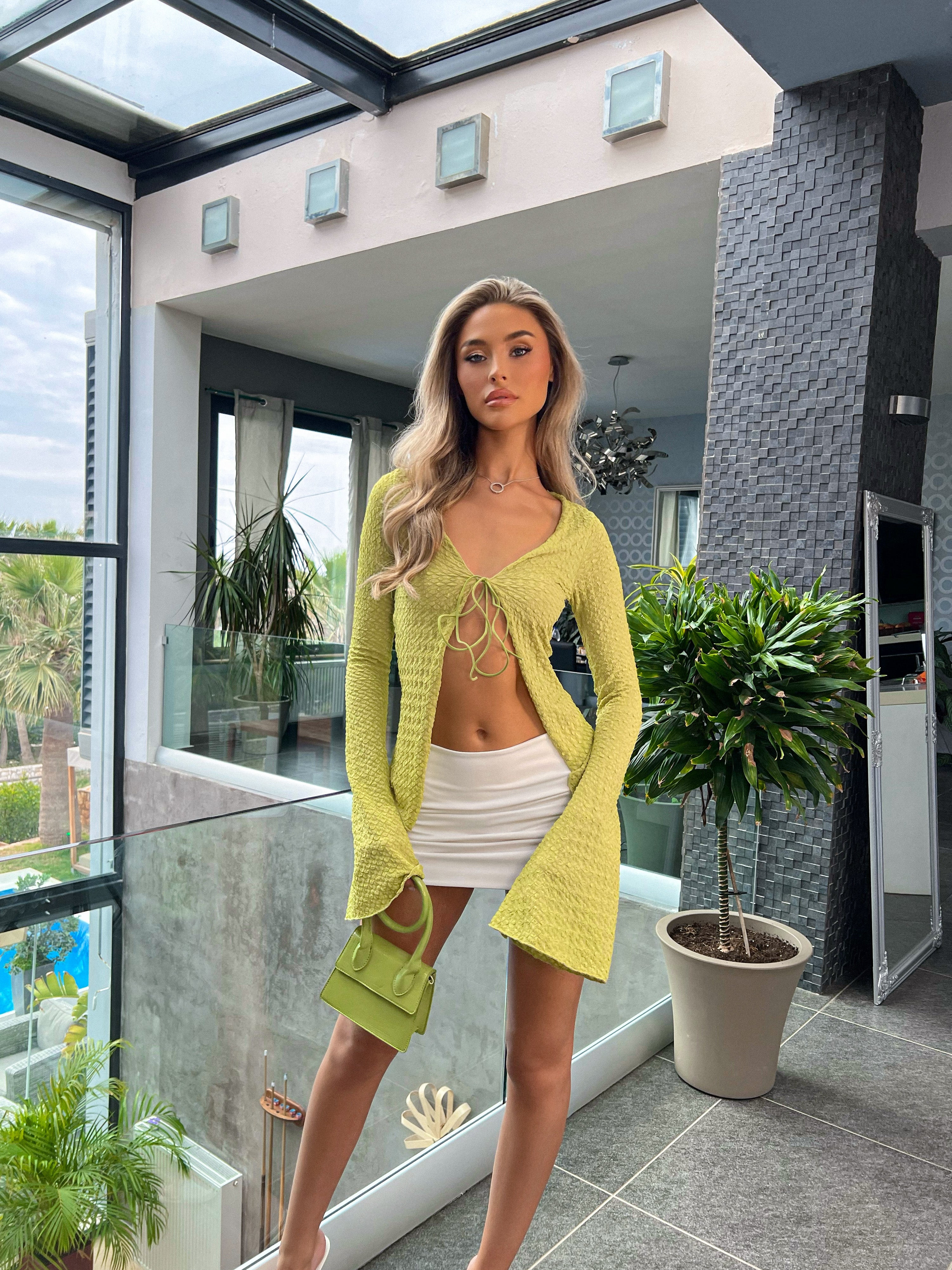 The long sleeve tie top - lime textured