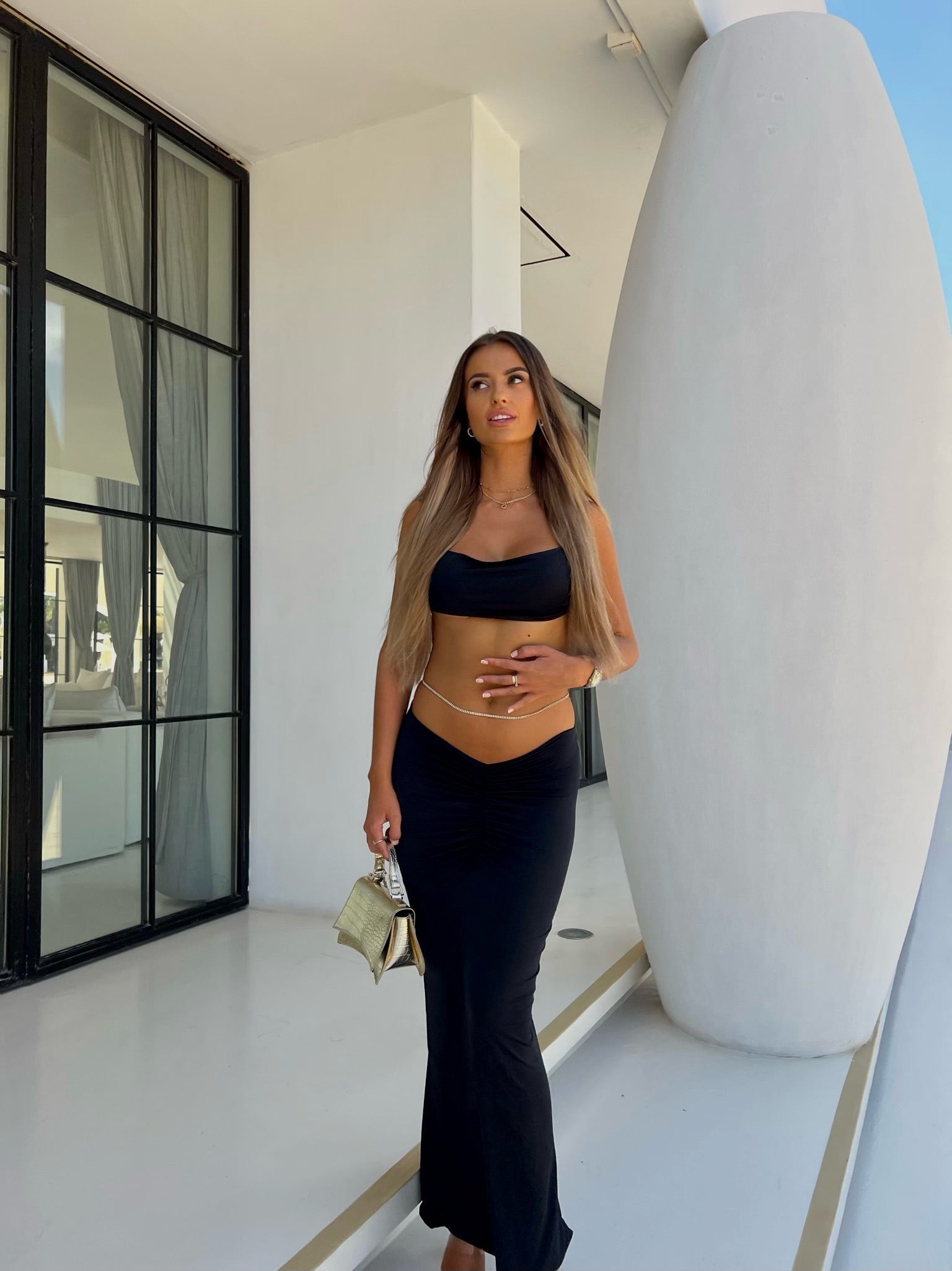The ruched maxi skirt - black